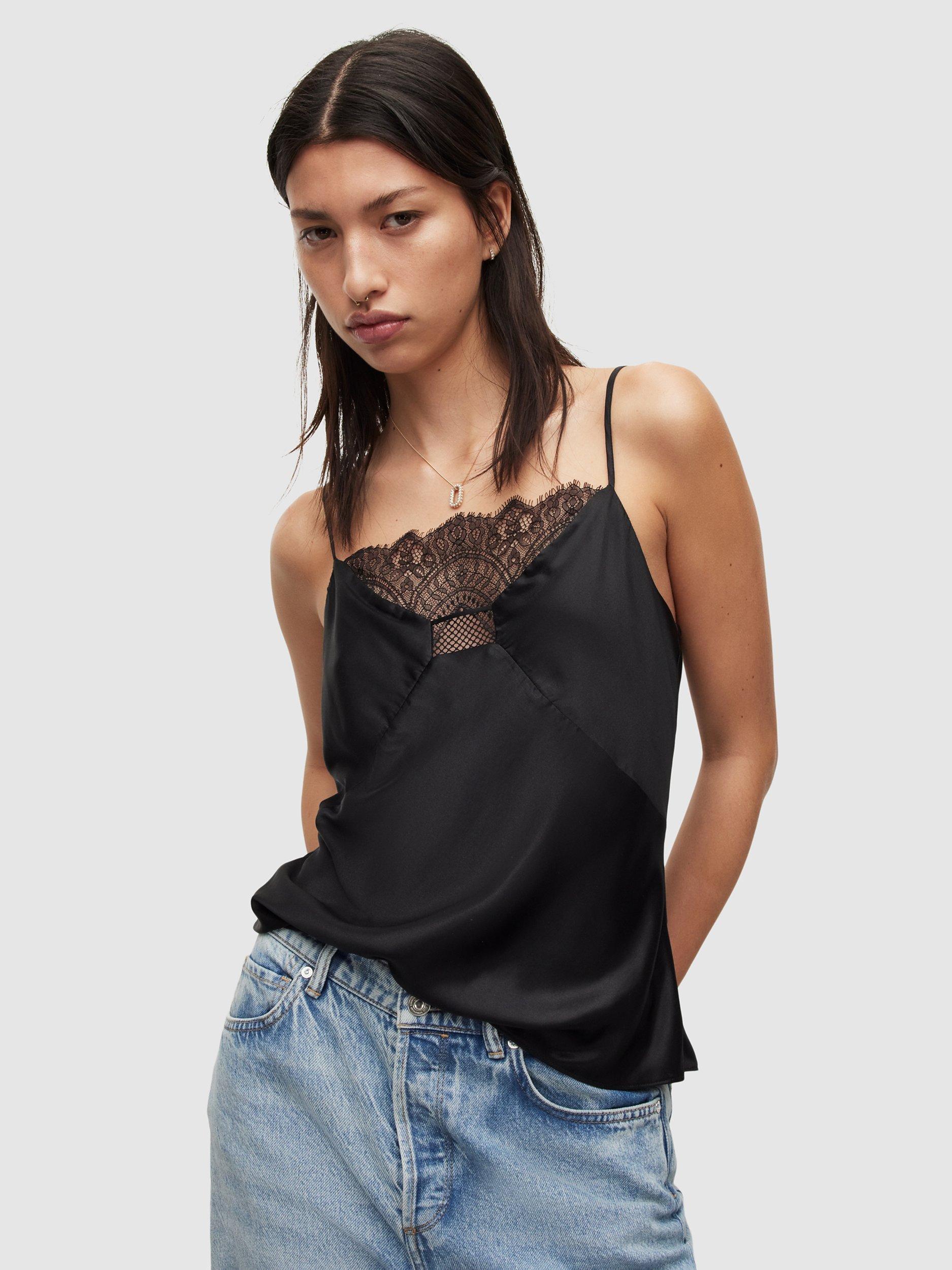 AllSaints Eldia Silk Blend Top, Black