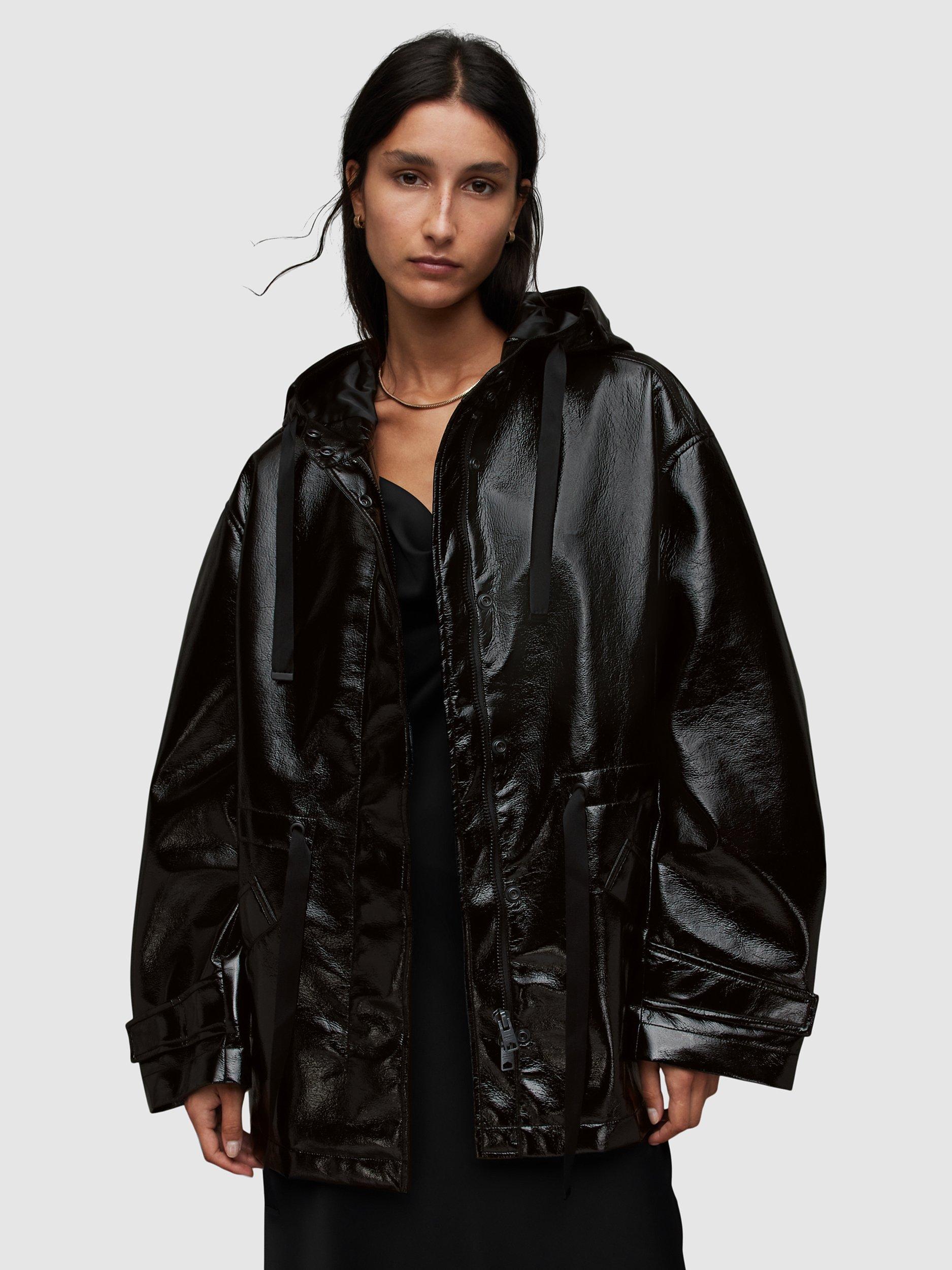 AllSaints Kelsie Shine Hooded Jacket, Black