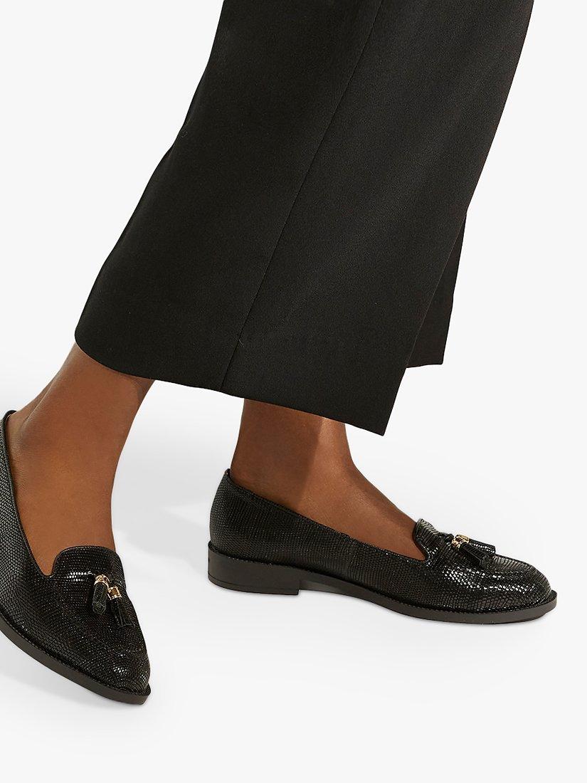 Product image 5 of 5, which shows Dune Wide Fit Global Leather Tassel Loafers, Black, 3