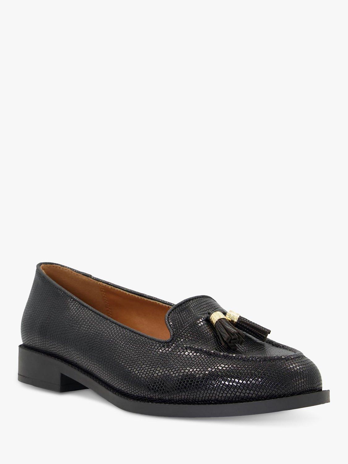 Product image 3 of 5, which shows Dune Wide Fit Global Leather Tassel Loafers, Black, 3