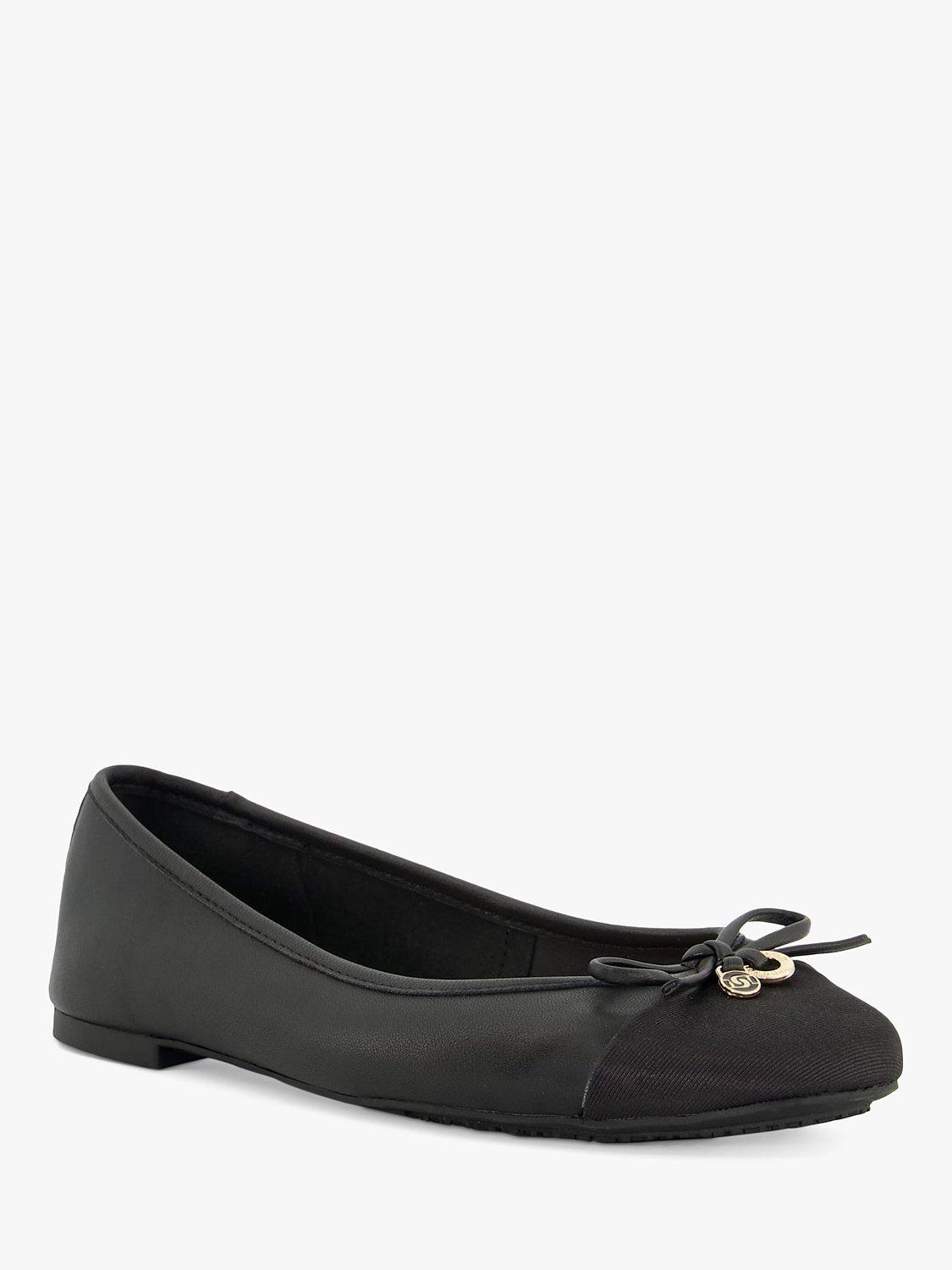 Dune Wide Fit Hallo Leather Charm Bow Ballet Pumps Black