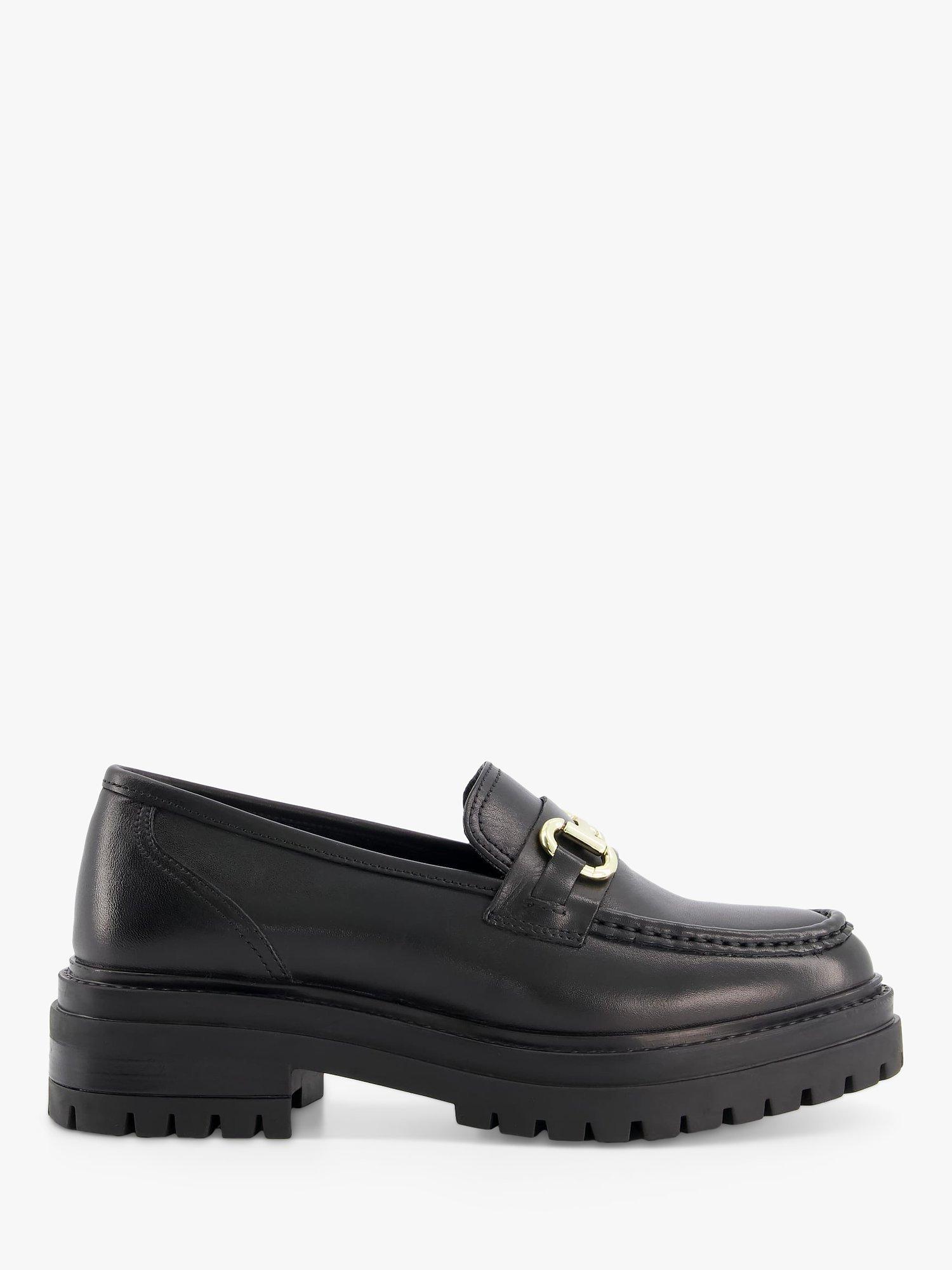 Product image 1 of 5, which shows Dune London Gallagher Wide Fit Leather Snaffle Trim Loafers, Black, 3