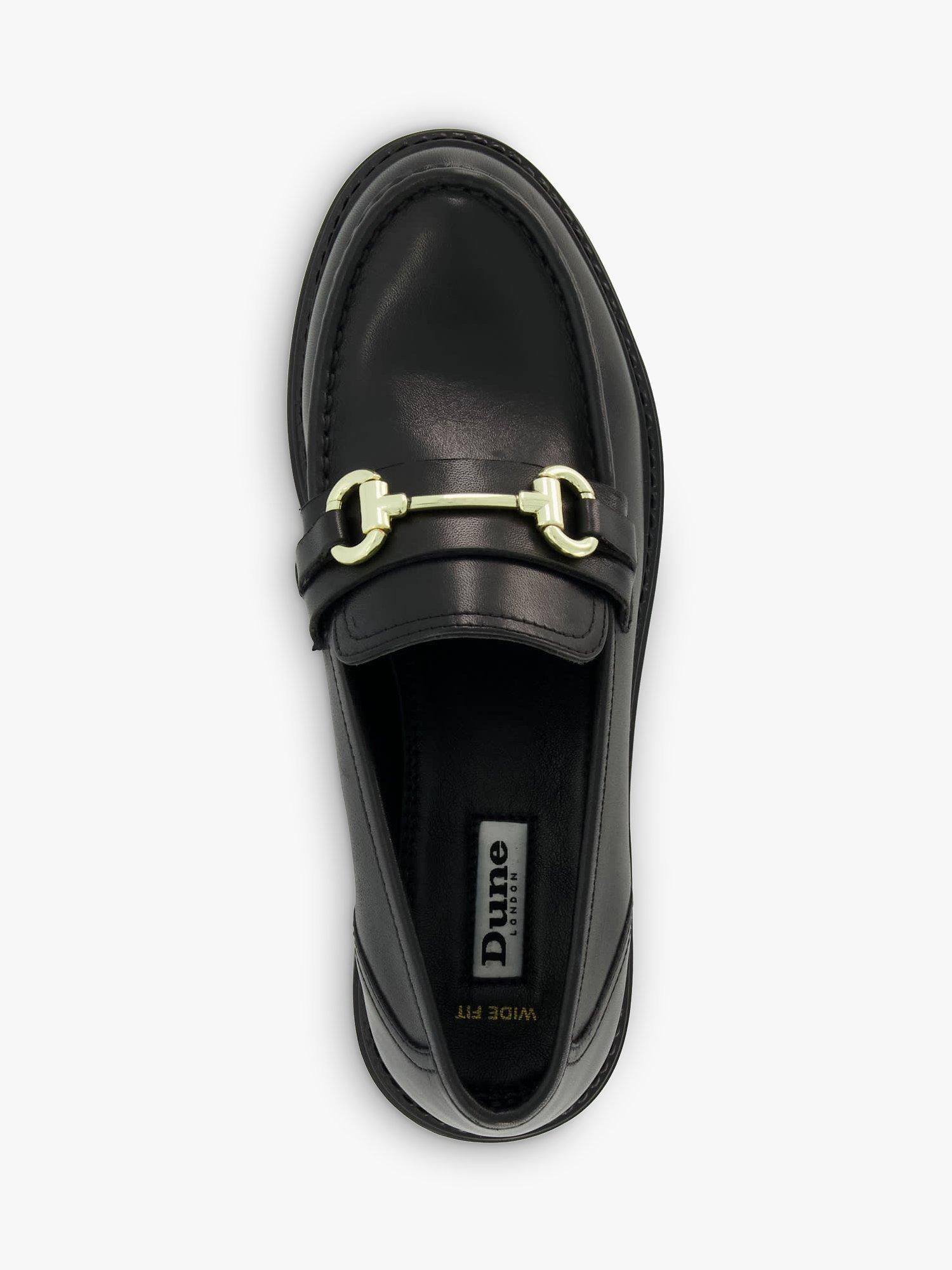 Product image 2 of 5, which shows Dune London Gallagher Wide Fit Leather Snaffle Trim Loafers, Black, 3