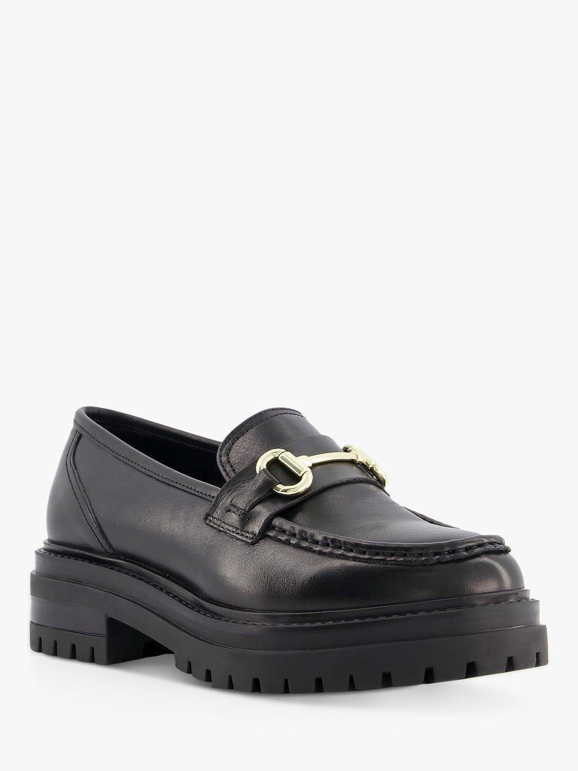 Product image 3 of 5, which shows Dune London Gallagher Wide Fit Leather Snaffle Trim Loafers, Black, 3