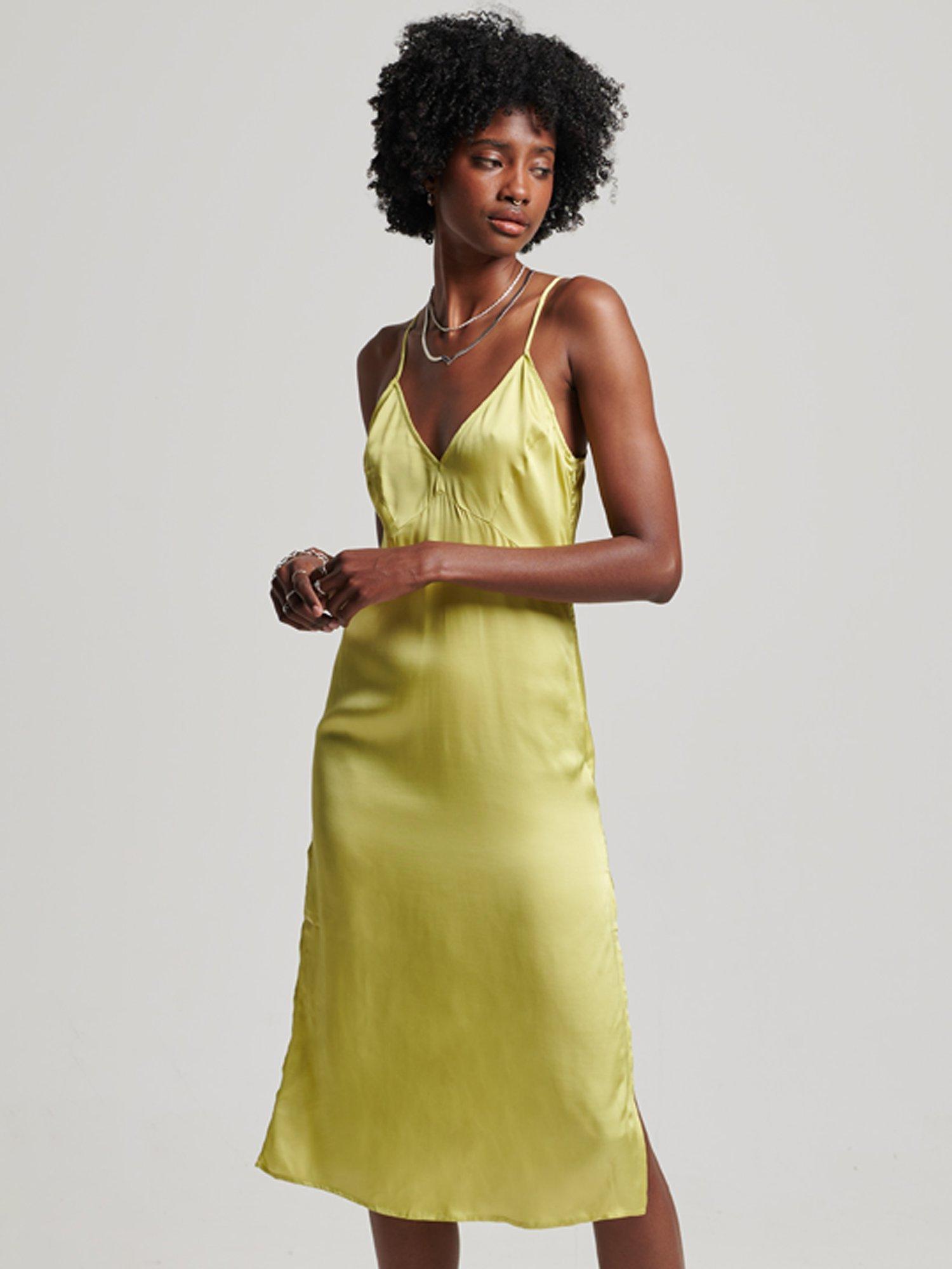 Superdry Satin Cami Mini Dress, Celery Green