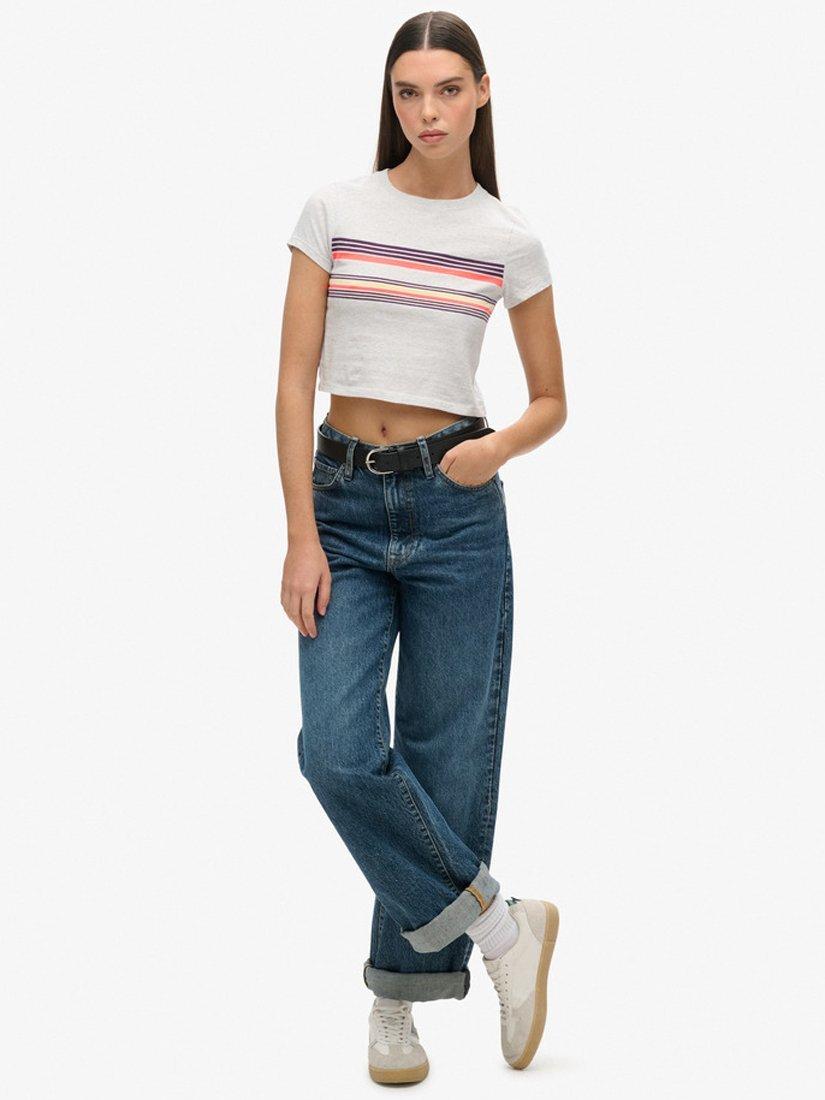 Product image 5 of 6, which shows Superdry Vintage Stripe Crop T-Shirt, Purple/Grey Stripe, 10