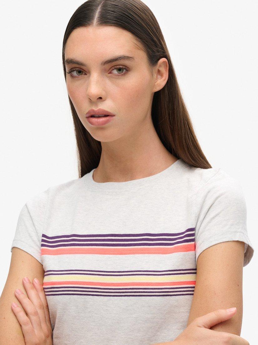 Product image 6 of 6, which shows Superdry Vintage Stripe Crop T-Shirt, Purple/Grey Stripe, 10