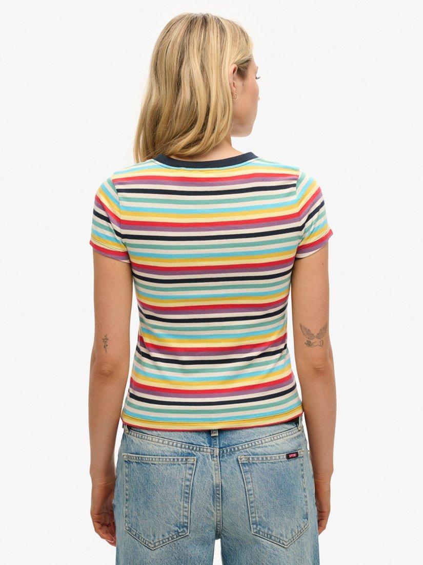 Product image 2 of 4, which shows Superdry Vintage Stripe Crop T-Shirt, Yellow Stripe, 8