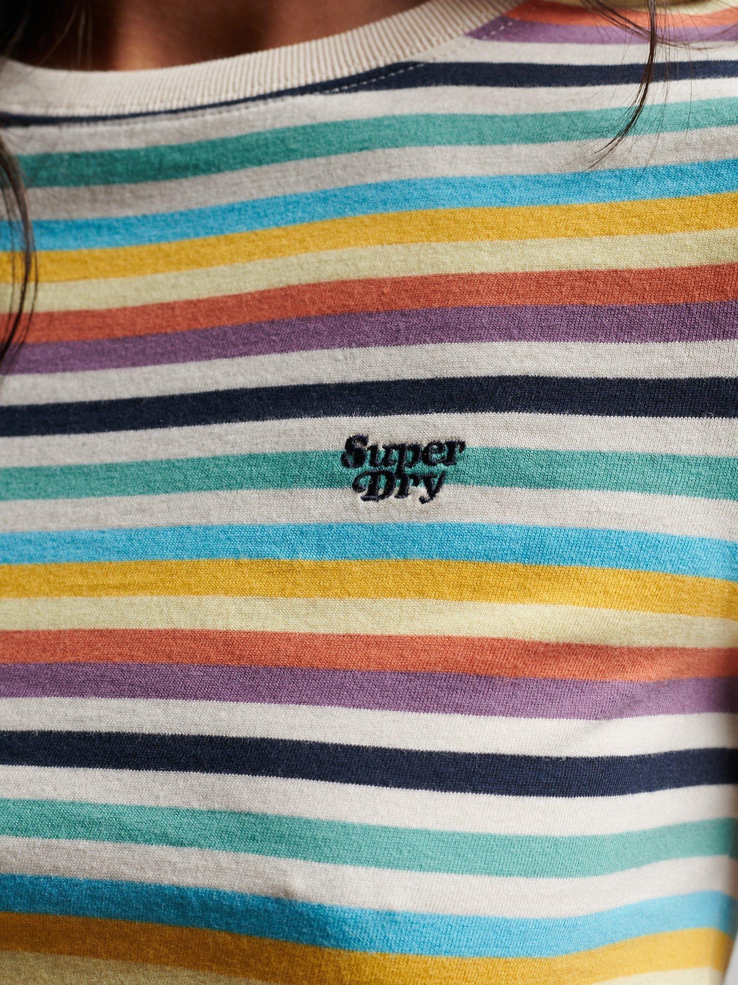 Product image 4 of 4, which shows Superdry Vintage Stripe Crop T-Shirt, Yellow Stripe, 8