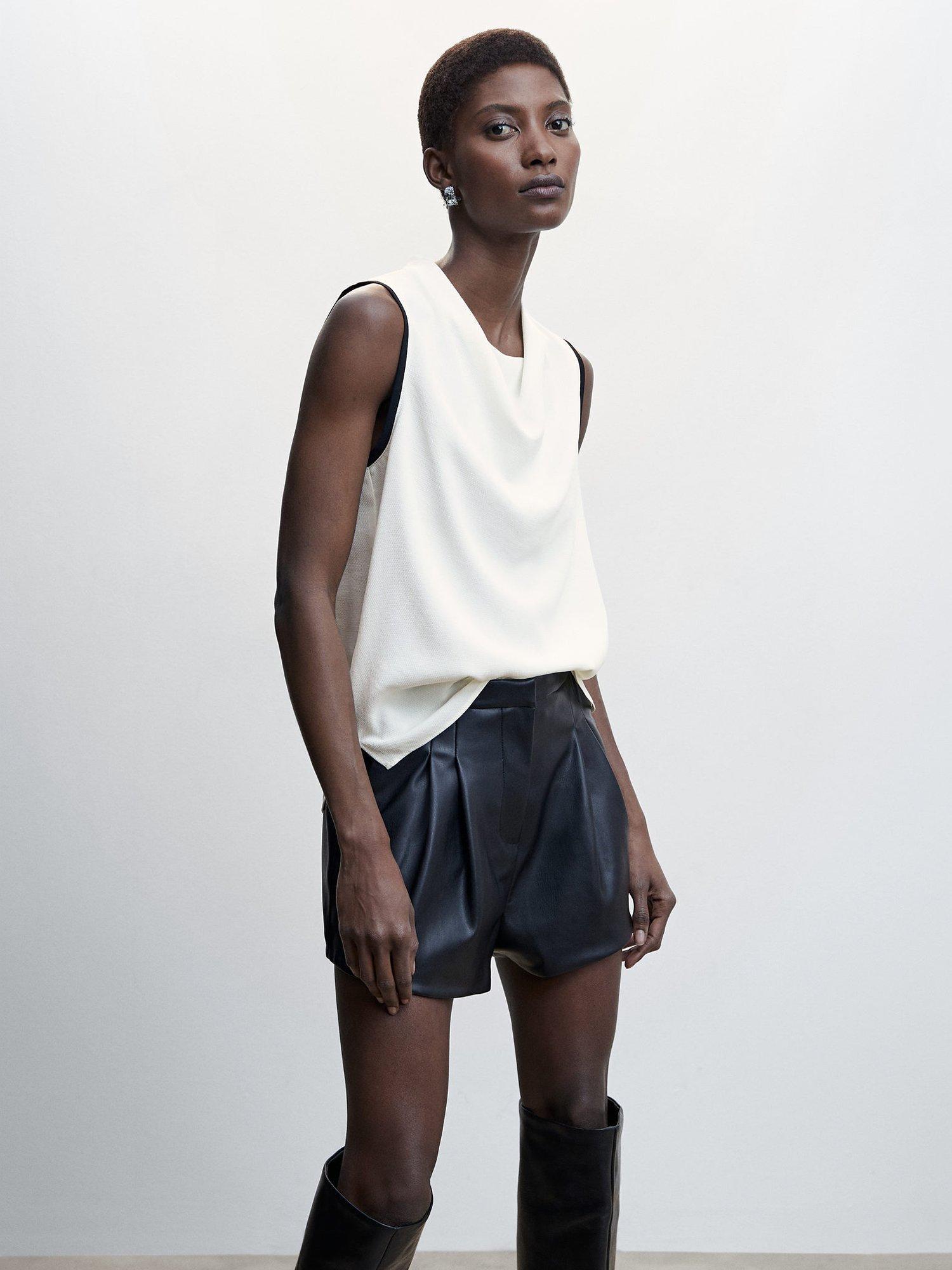 Mango Connie Contrast Sleeveless Blouse, Natural White