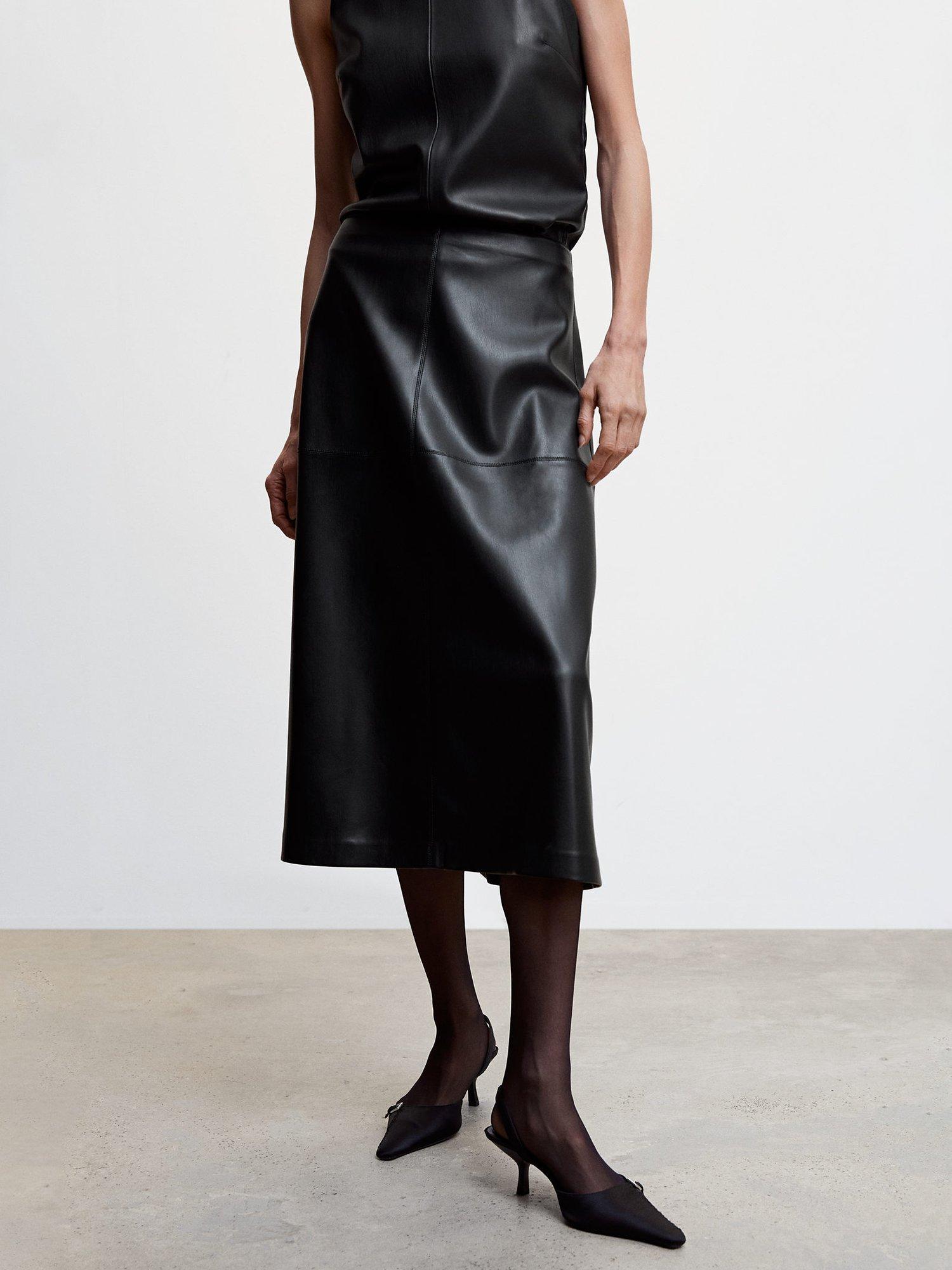 Mango Paros Faux Leather Midi Skirt, Black