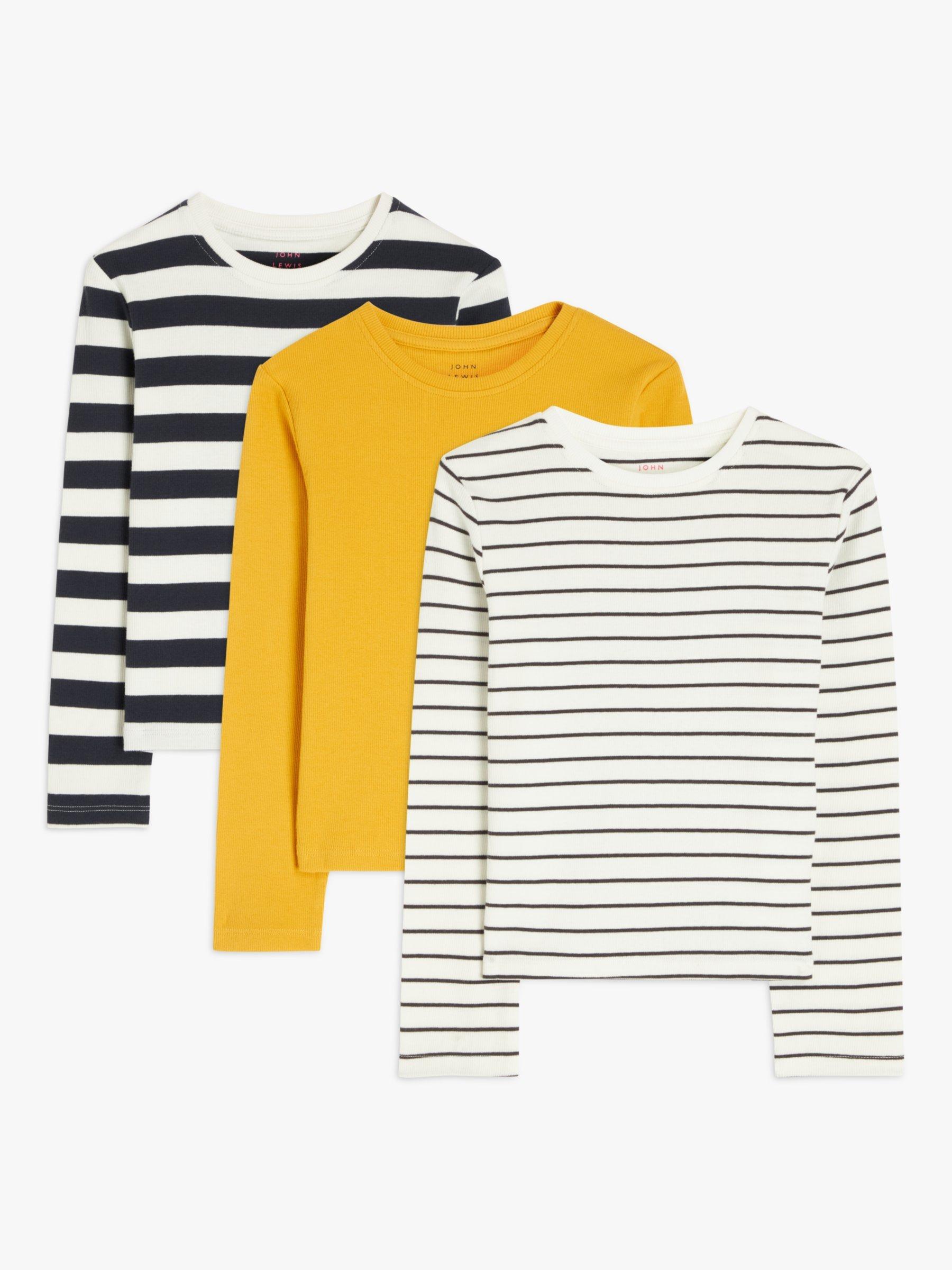 John Lewis Kids' Block Stripe/Plain/Thin Stripe Jersey Tops, Pack of 3, Multi