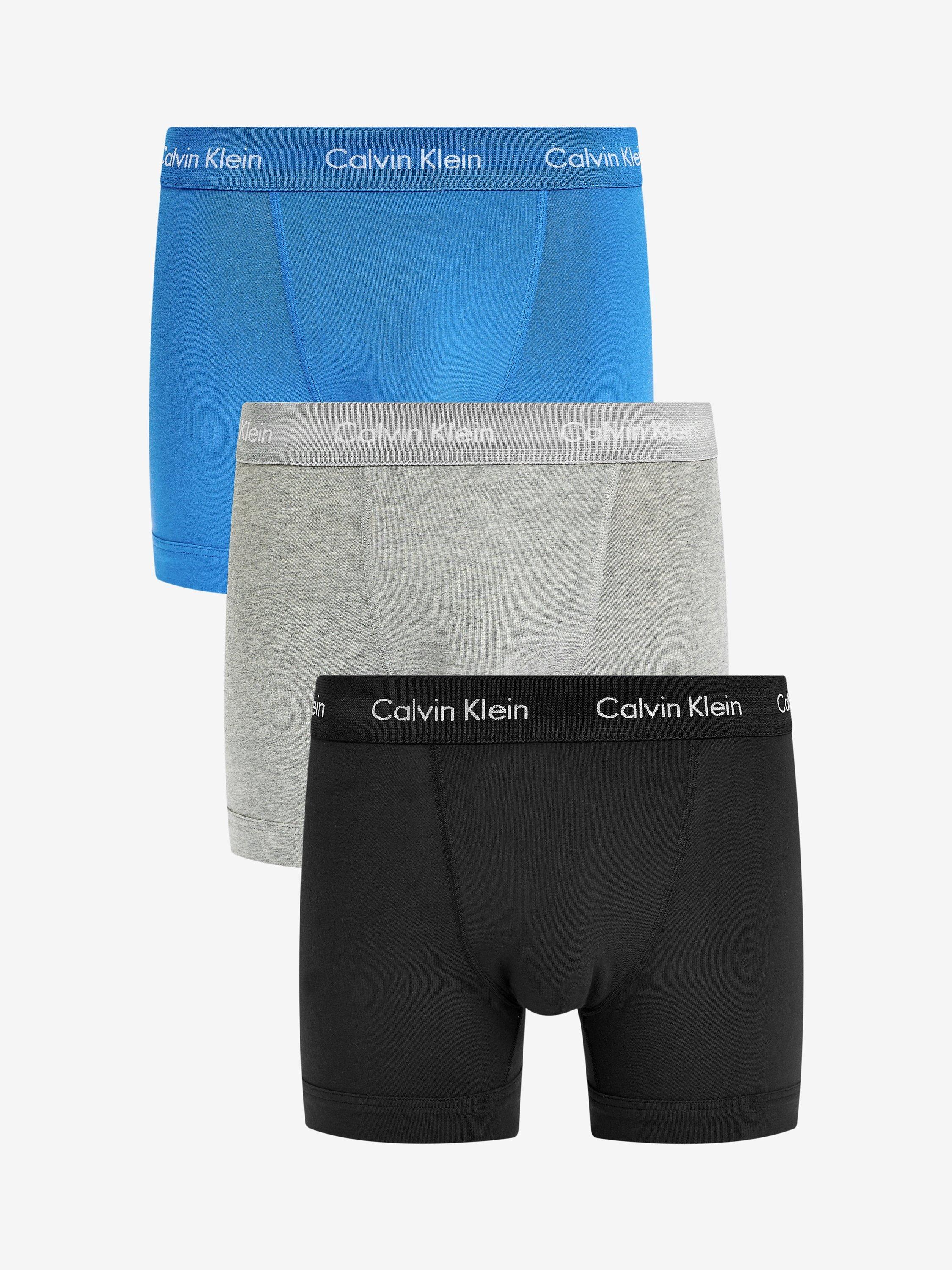 Calvin Klein Cotton Stretch Trunks, Pack of 3, Grey, Black, Blue