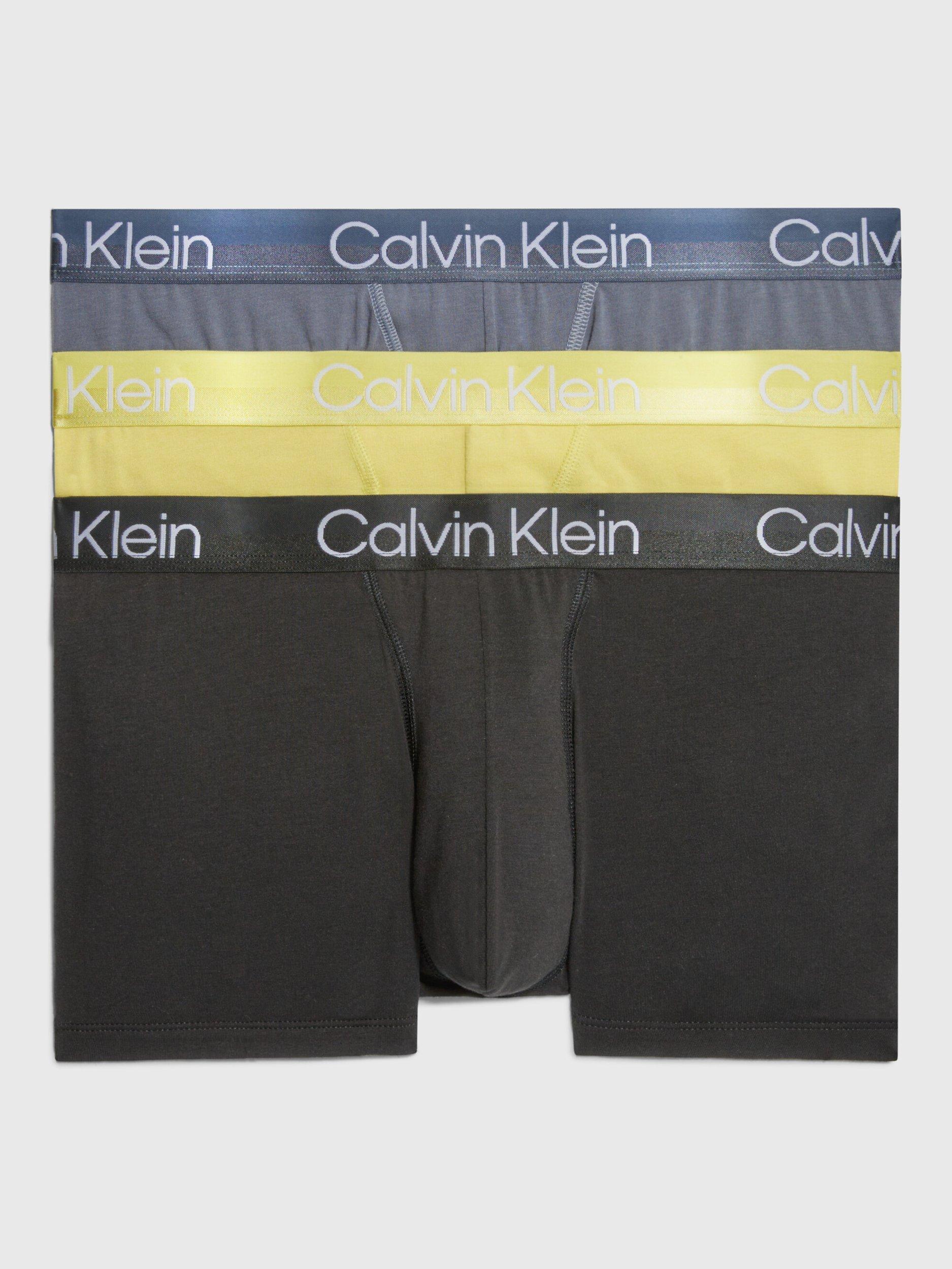 Calvin Klein Modern Structure Cotton Trunks, Pack of 3, Grey/Black/Celery
