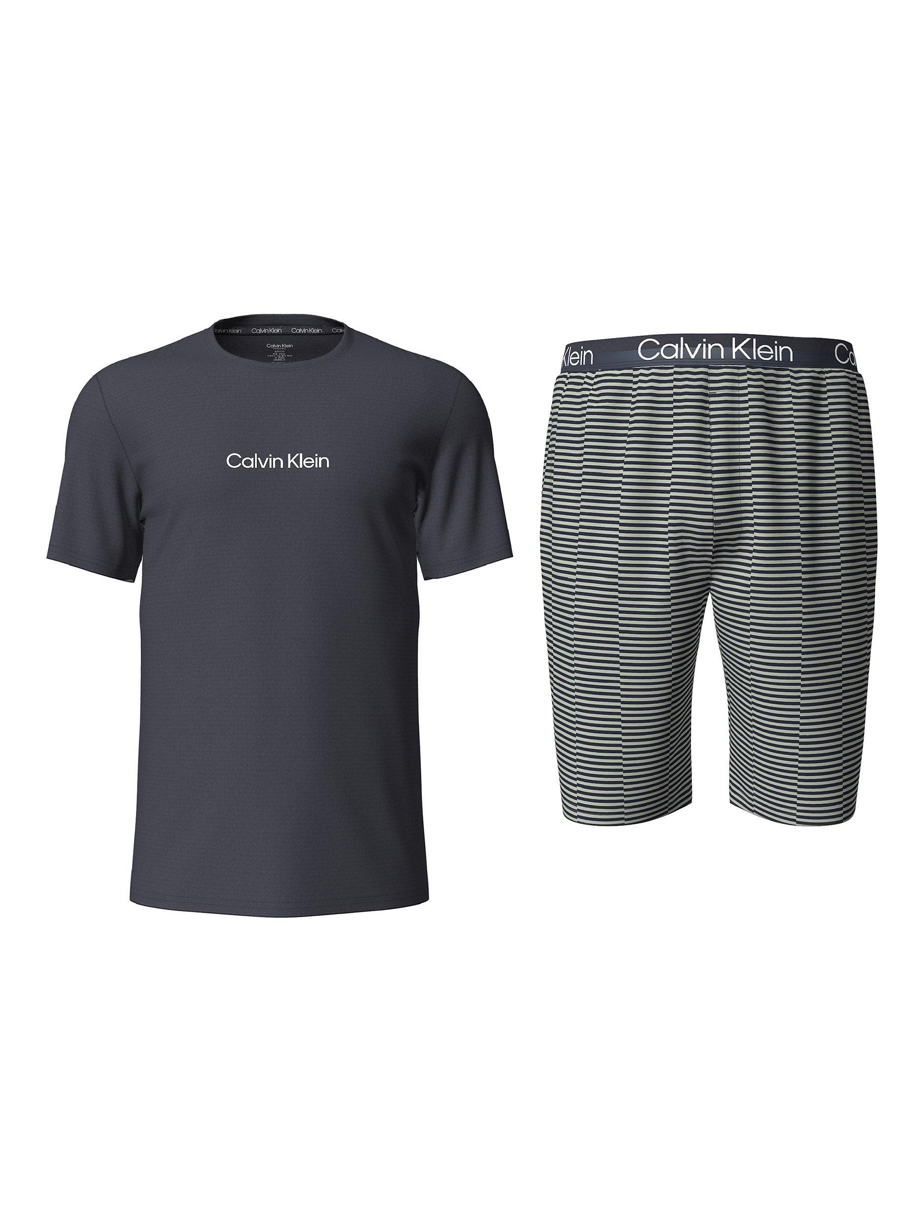 Calvin Klein Sleep Striped Pyjama Set, Sky Top/Offset Stripe