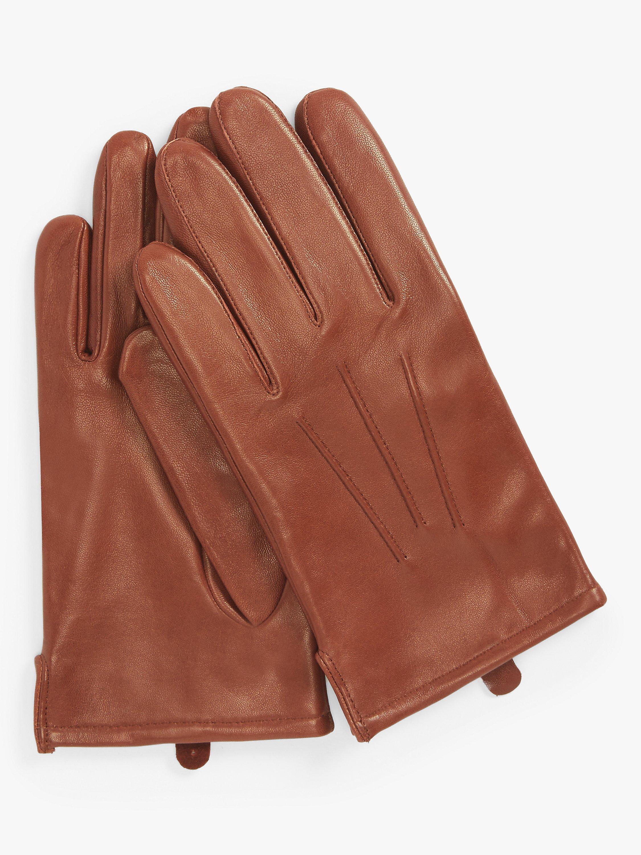 John Lewis Fleece Leather Gloves, Tan