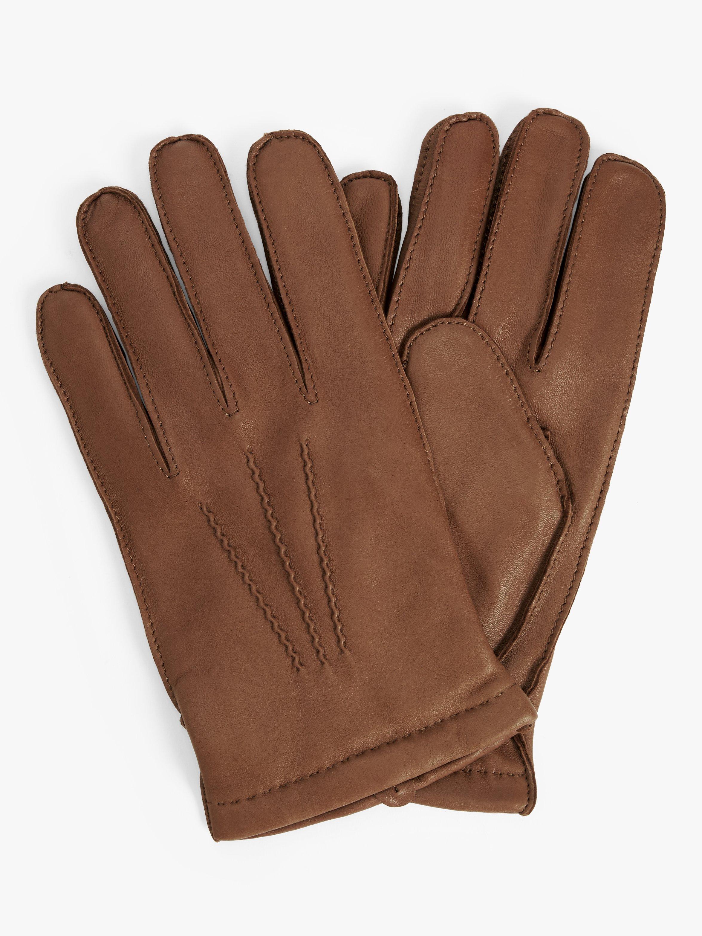 John Lewis Merino Lined Leather Gloves, Tan, M