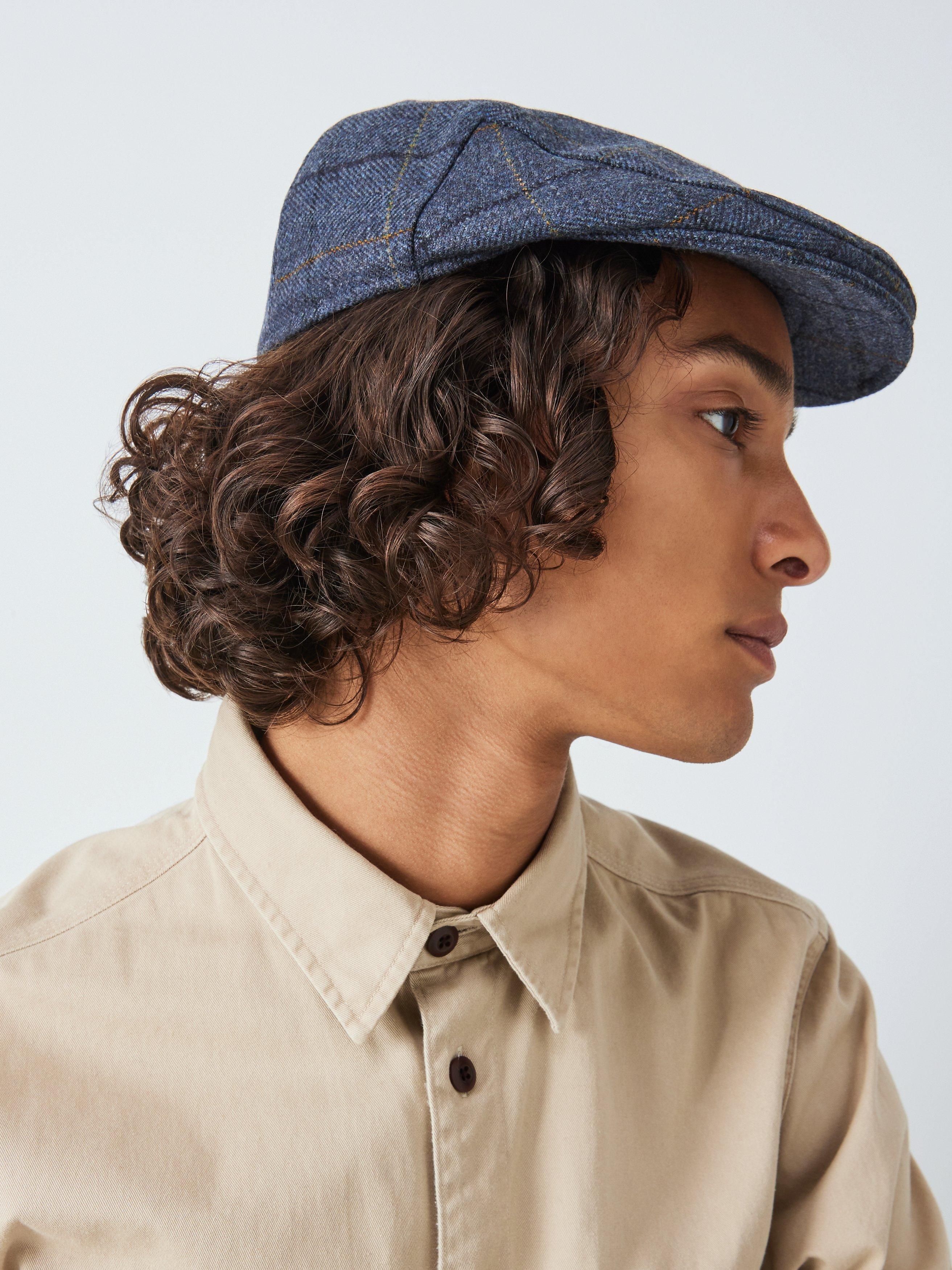 John Lewis Moon Windowpane Check Flat Cap, Blue