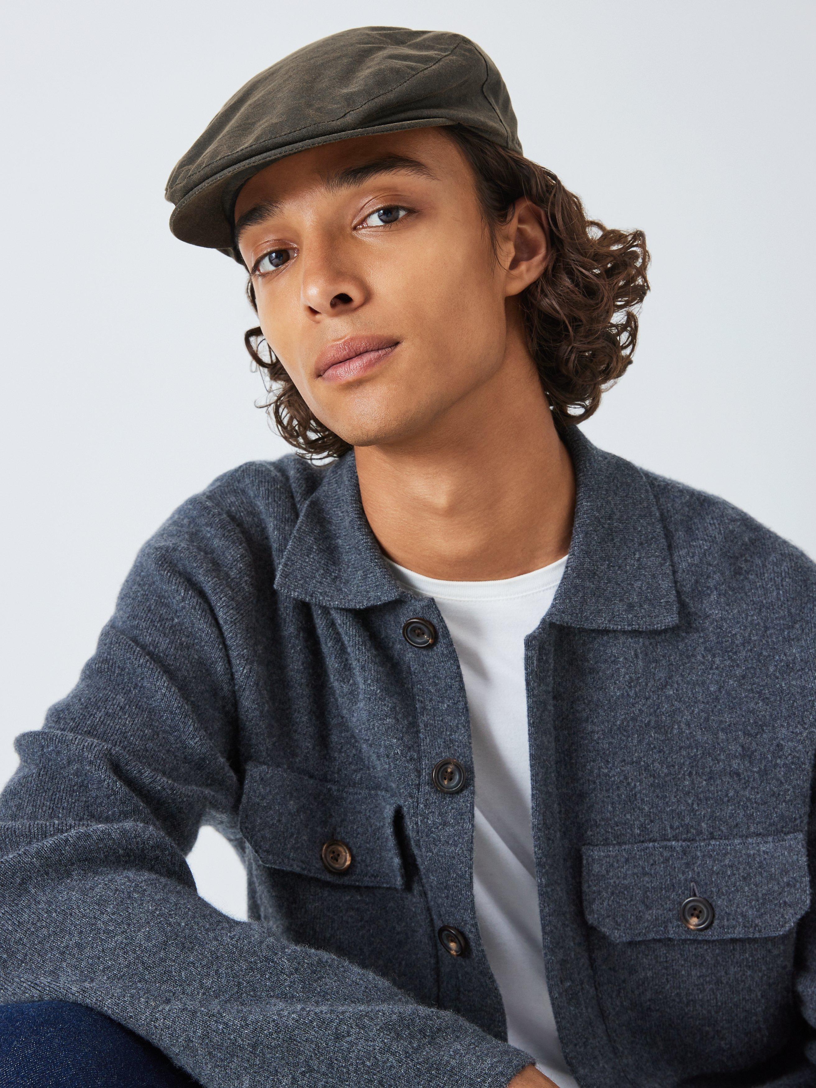 John Lewis Waxed Cotton Flat Cap, Olive