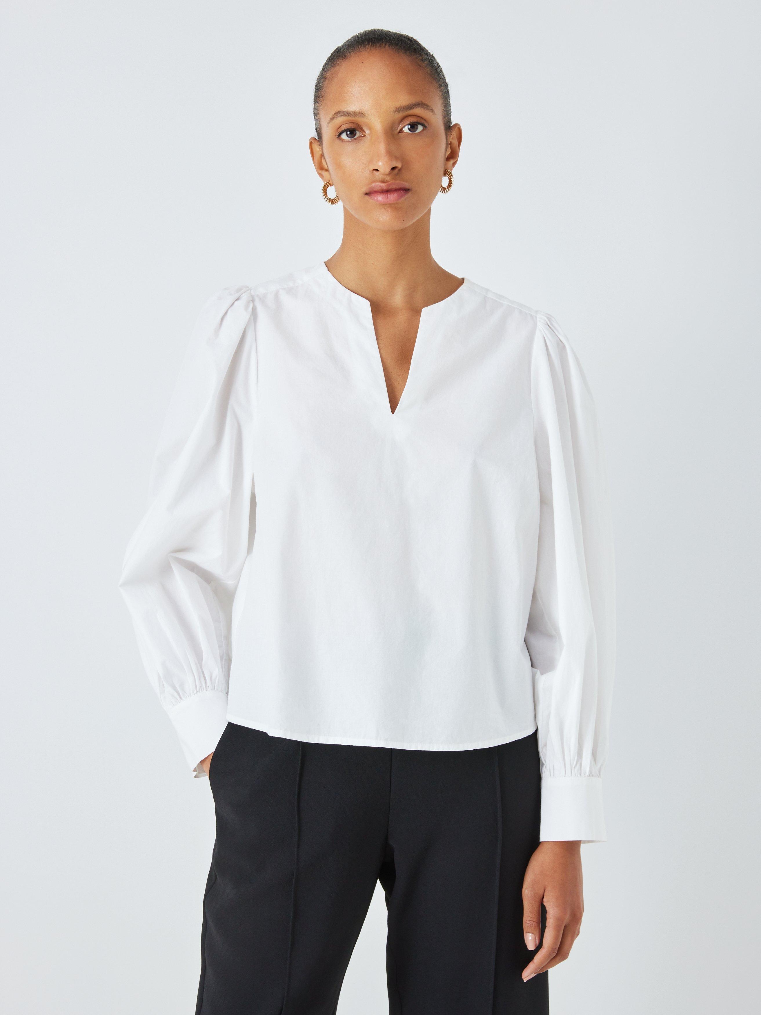 John Lewis Poplin Balloon Sleeve Blouse, White