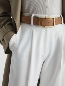 Reiss Brompton Leather Belt, Camel/Taupe - view 2, Camel/Taupe