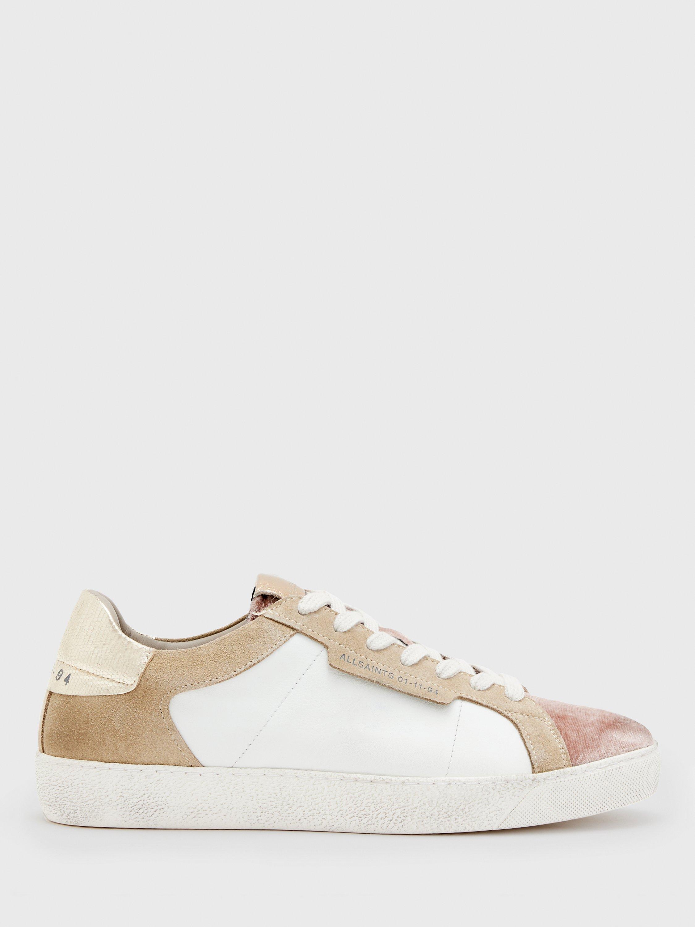 AllSaints Sheer Leather Lace Up Trainers, Chalk White/Pink