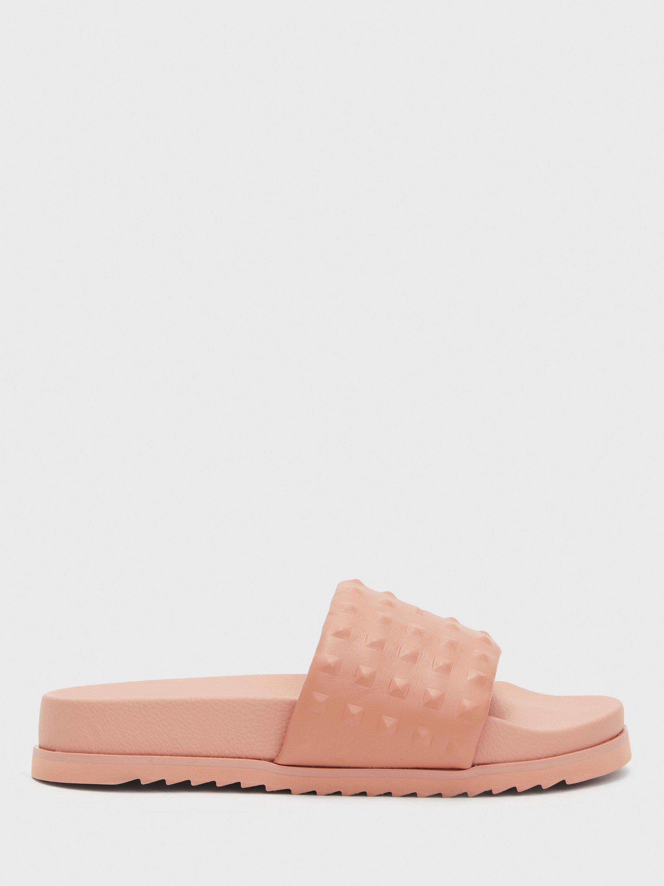 AllSaints Shay Studded Leather Slider Sandals, Pink