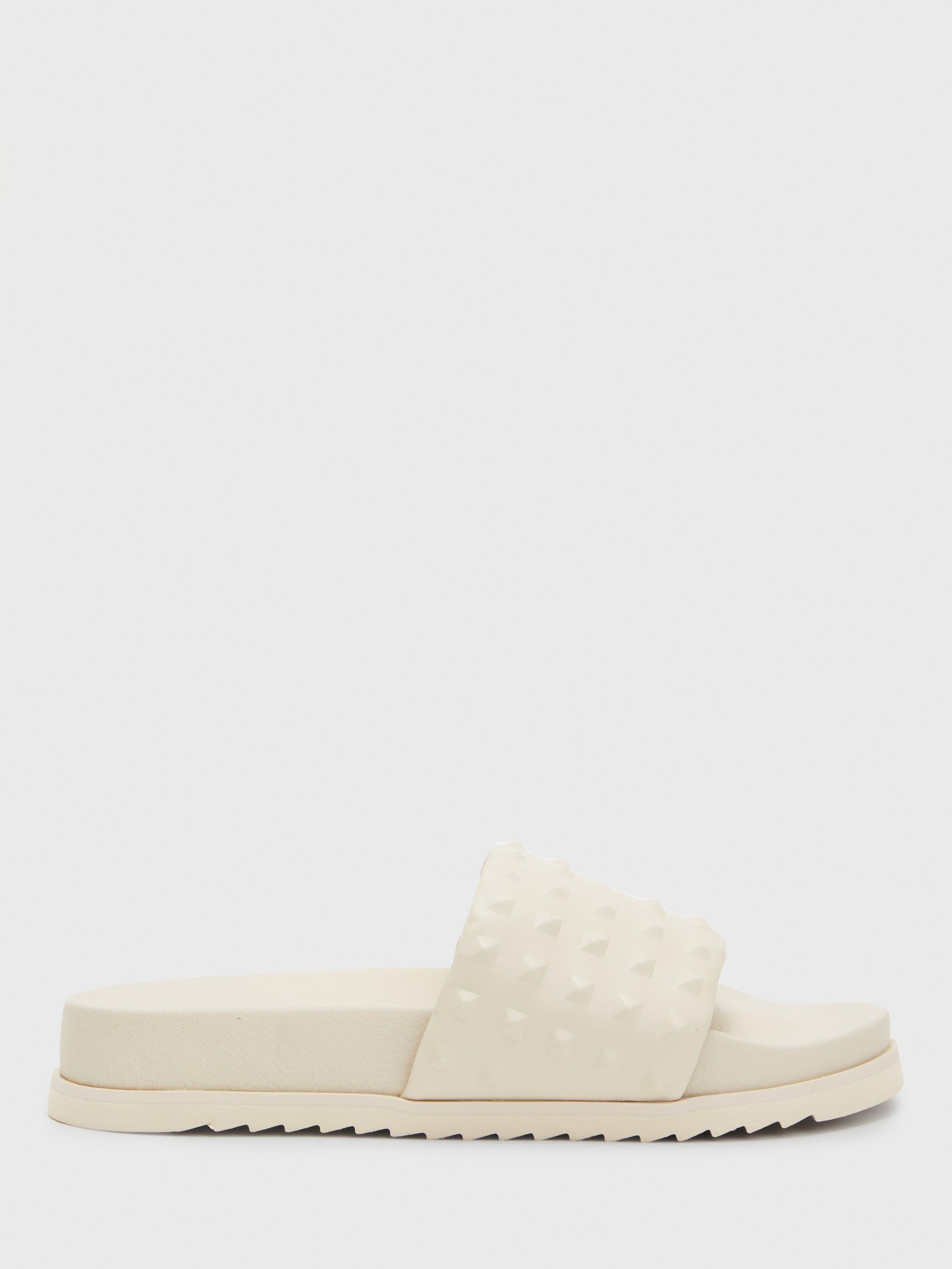 AllSaints Shay Studded Leather Slider Sandals, Chalk White