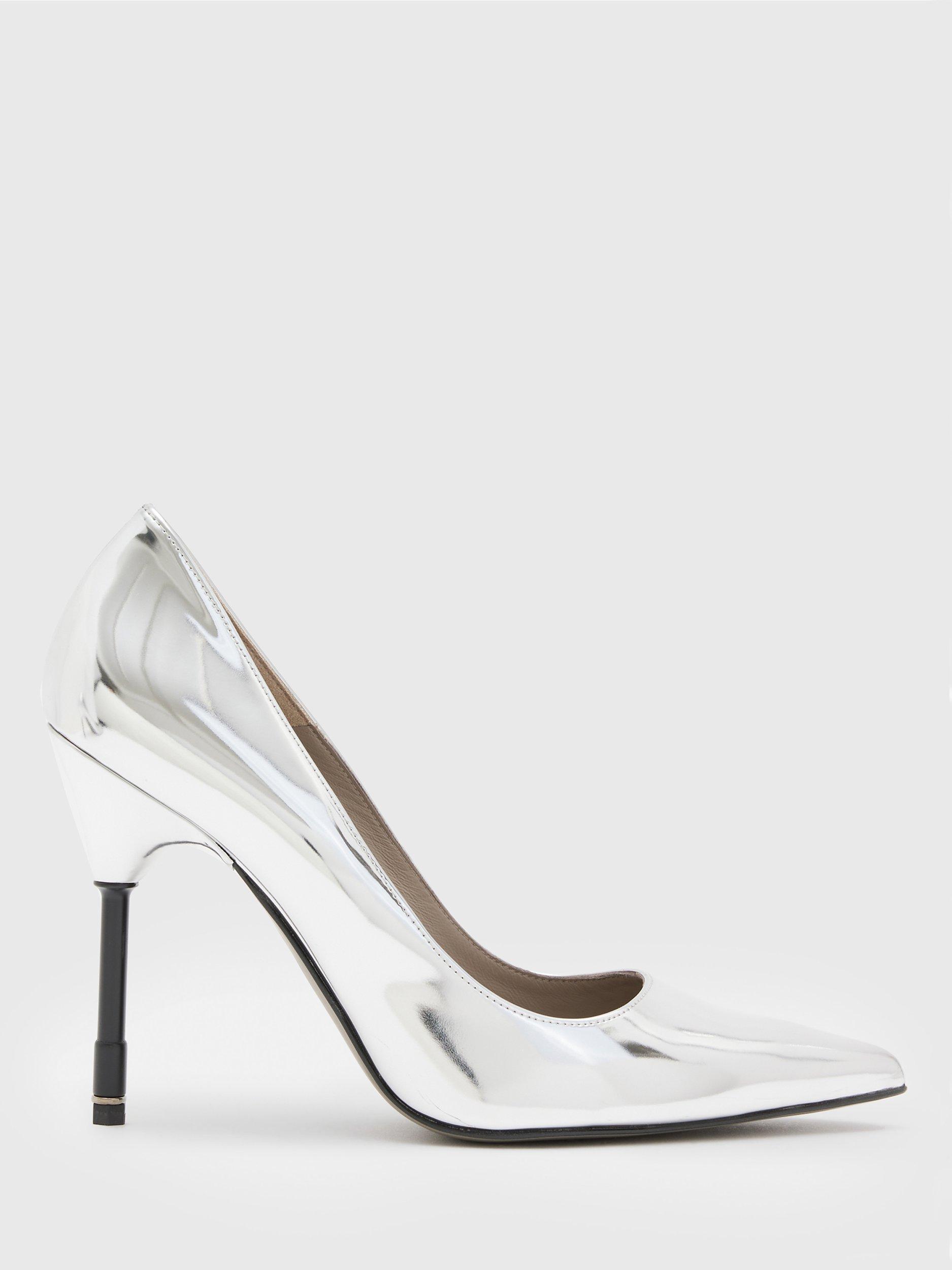 AllSaints Nova Leather Court Shoes, Mirror Silver