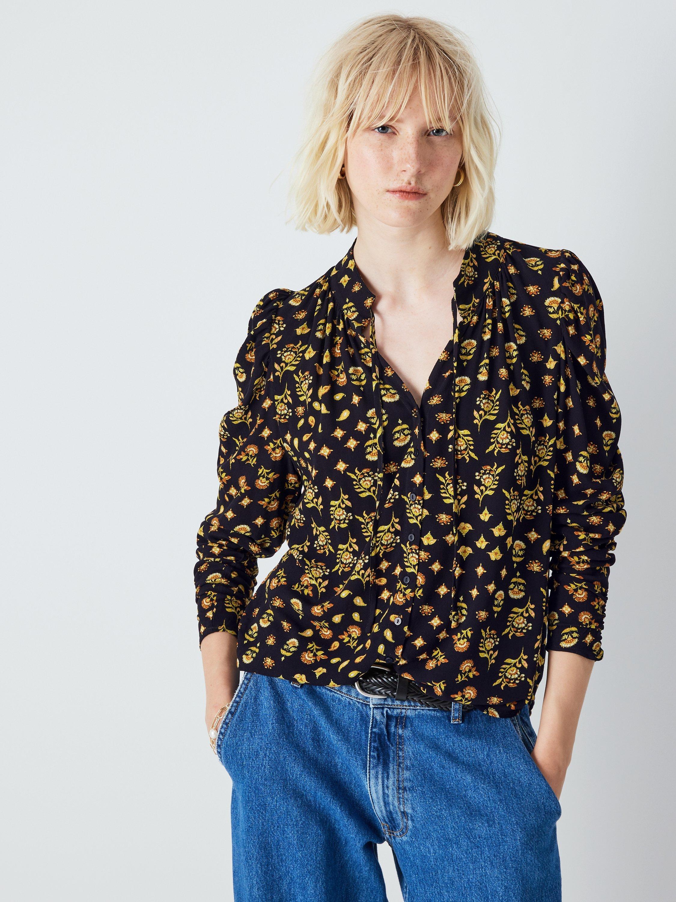 AND/OR Roaslie Woodblock Floral Shirt, Black/Multi