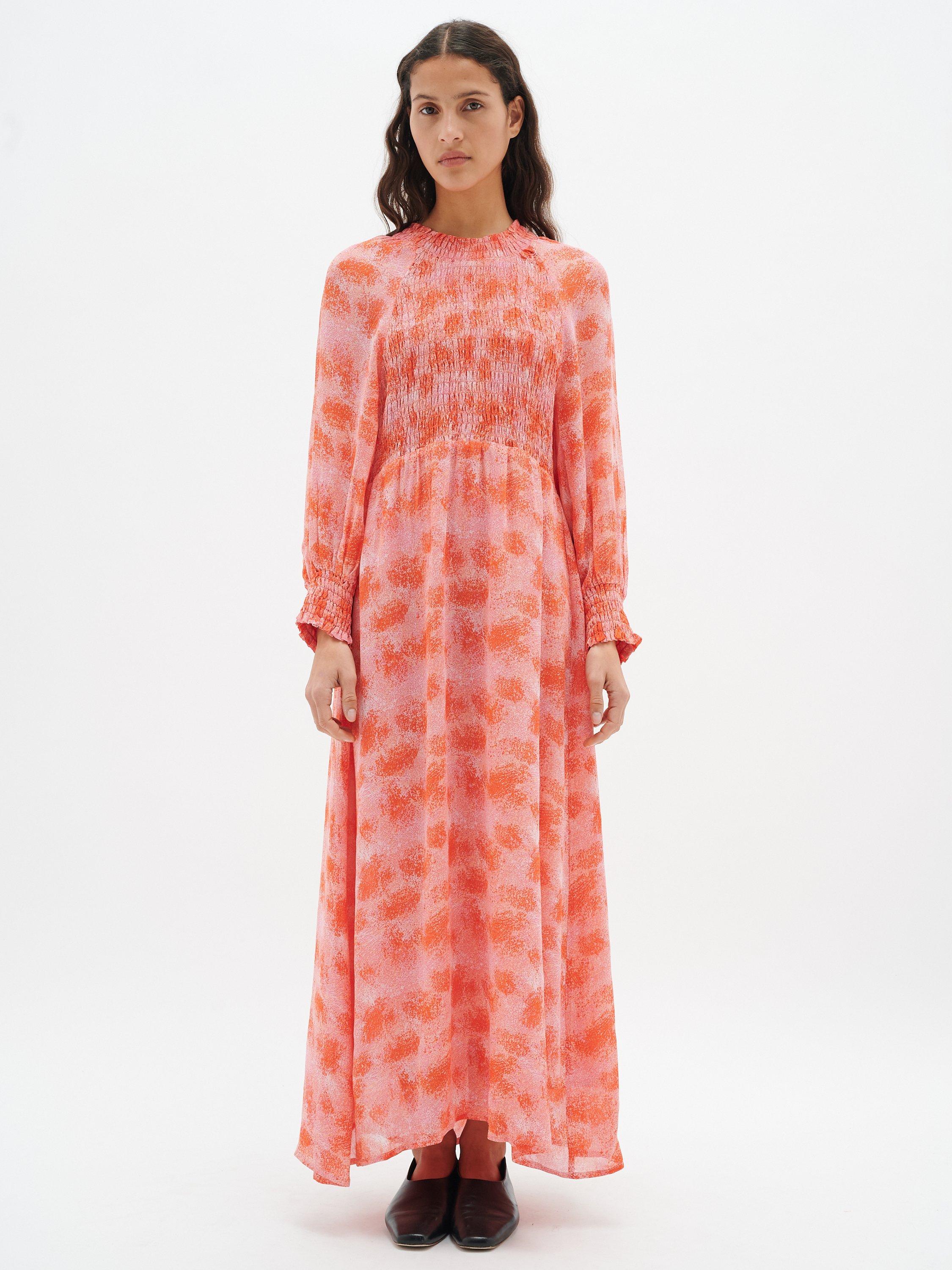 InWear Davila Abstract Print Smocked Maxi Dress, Pink