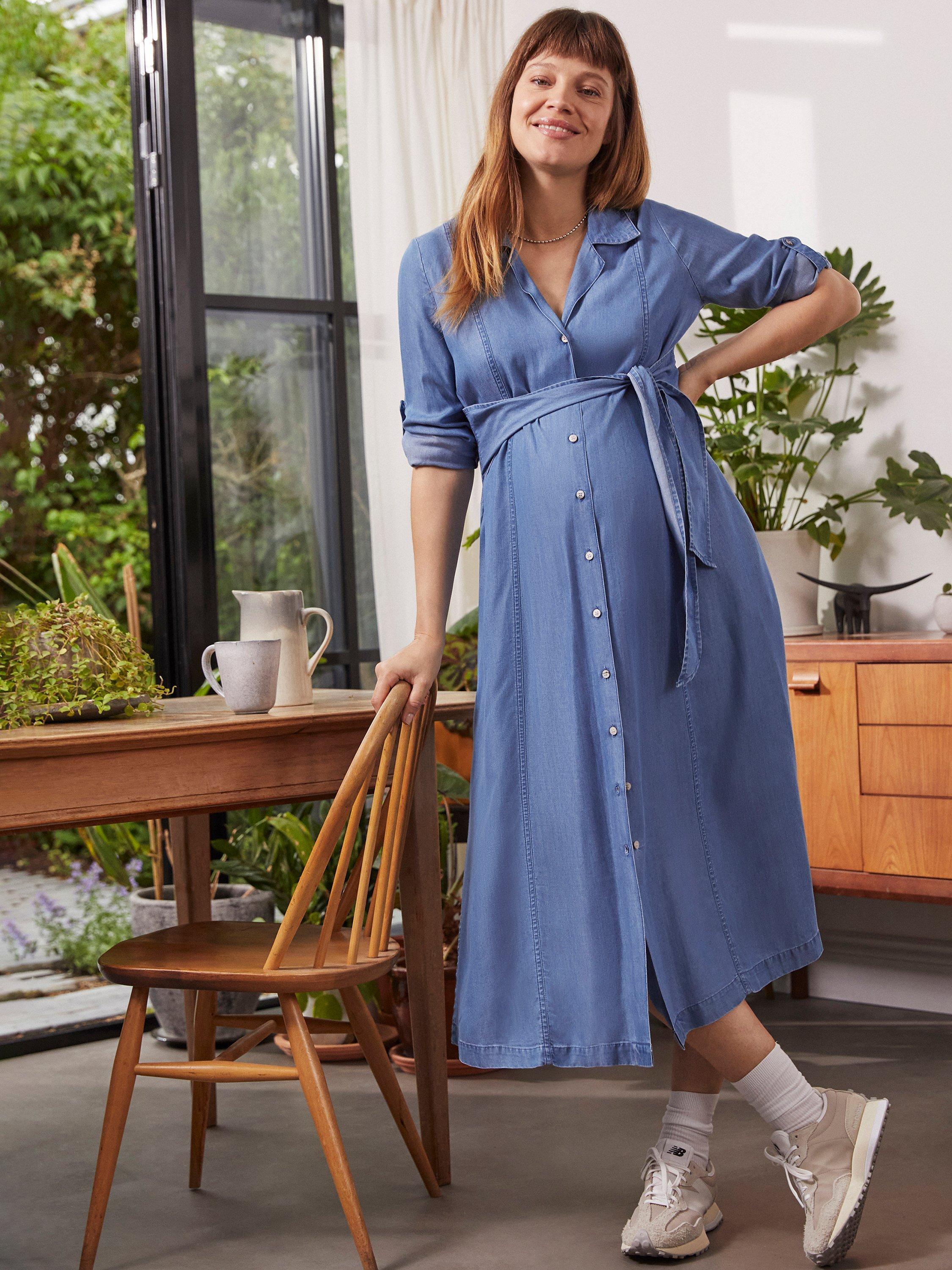 Isabella Oliver Kelsy Tencel Maternity Dress Mid Indigo