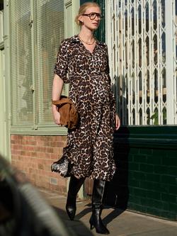 Isabella Oliver Kelsy Maternity Midi Dress, Brown Leopard, Brown Leopard