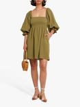 kourt Portia Smocked Bodice Mini Dress, Army Green