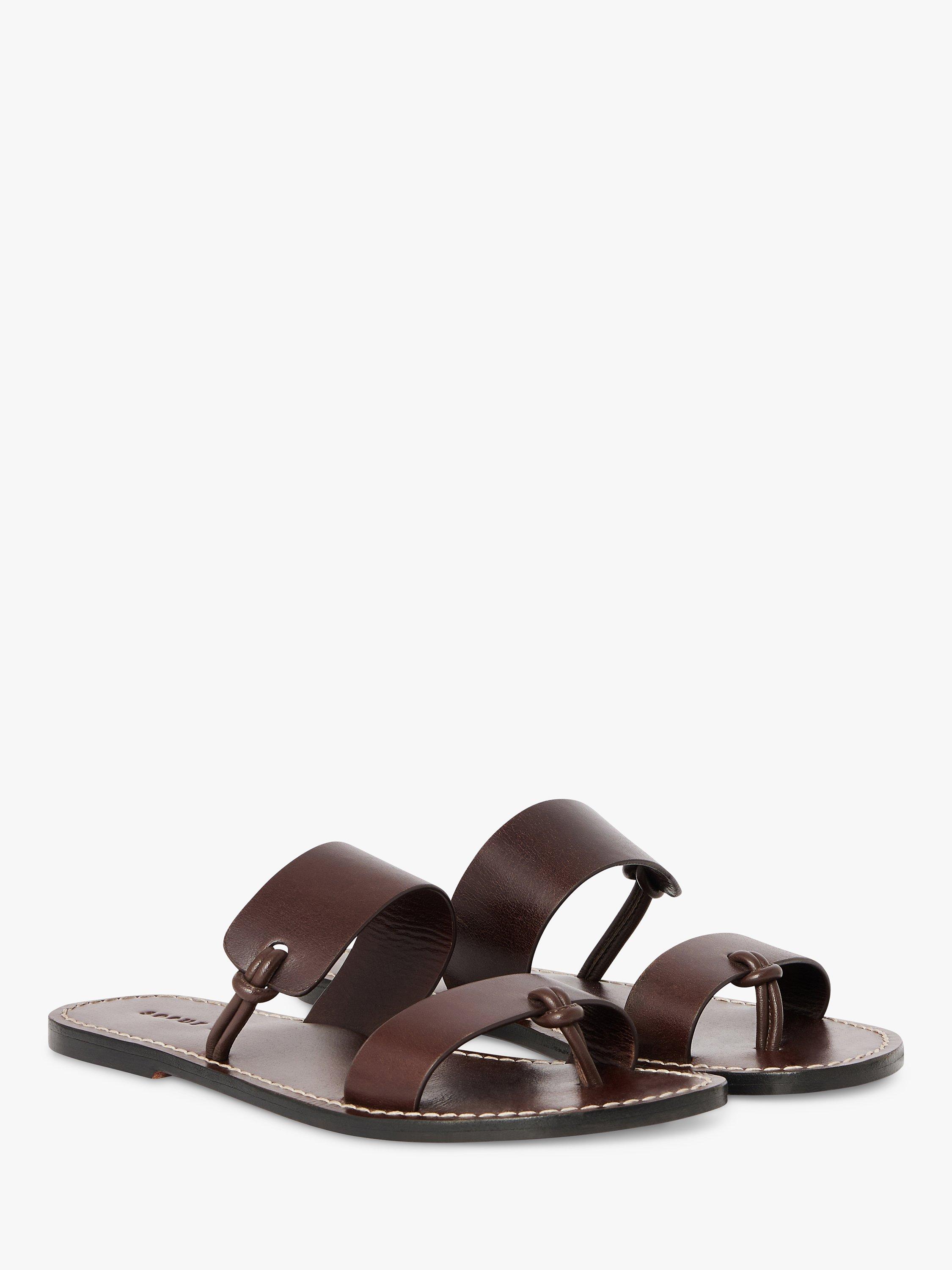 SOEUR Uptown Flat Leather Sandals, Brown