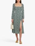o.p.t Lenon Side Slit Midi Floral Dress, Forest/White, Forest/White