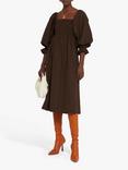 o.p.t Athena Puff Sleeve Midi Dress, Coffee