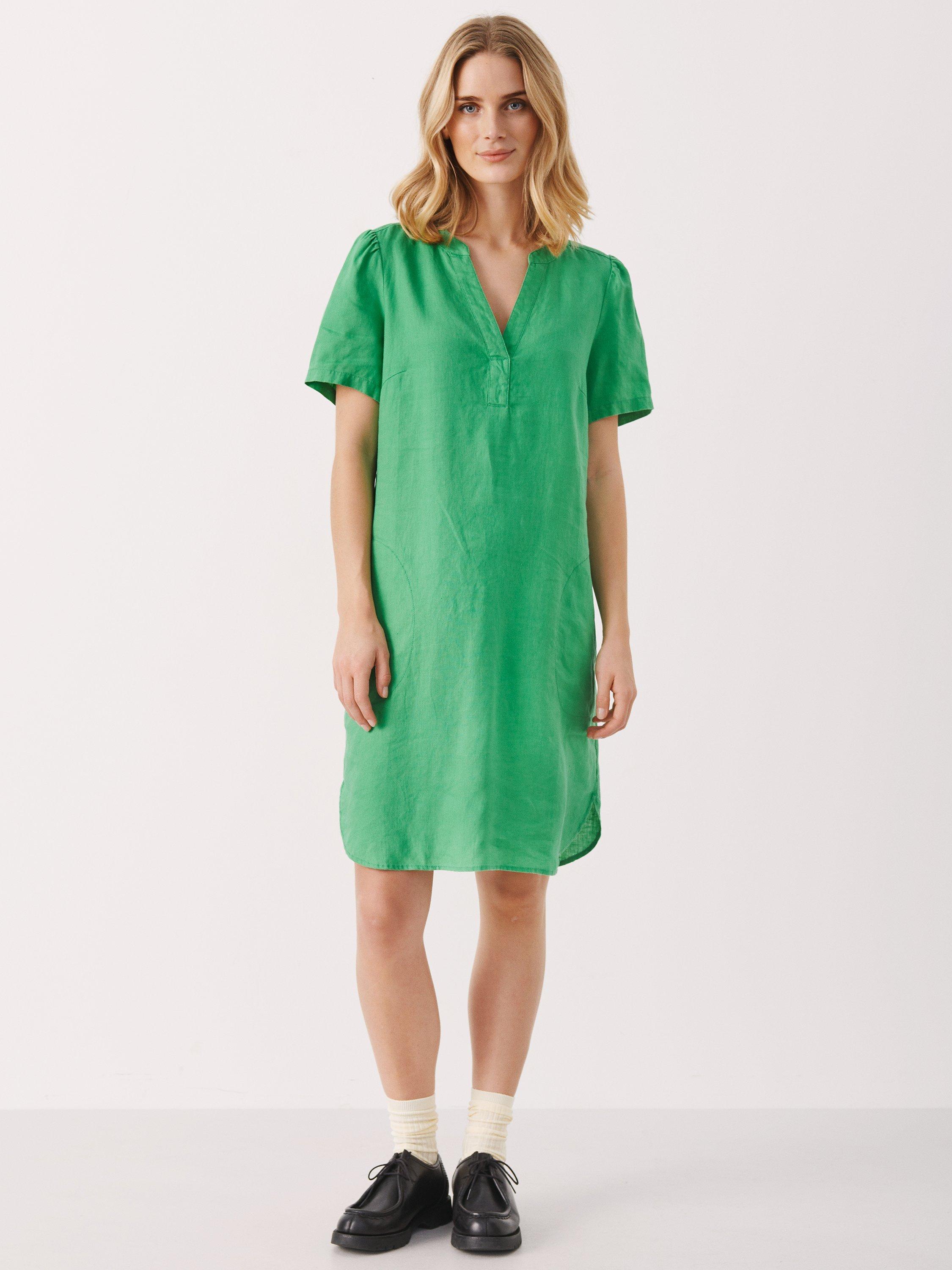Part Two Aminase Short Sleeve Linen V-Neck Dress, Greenbriar