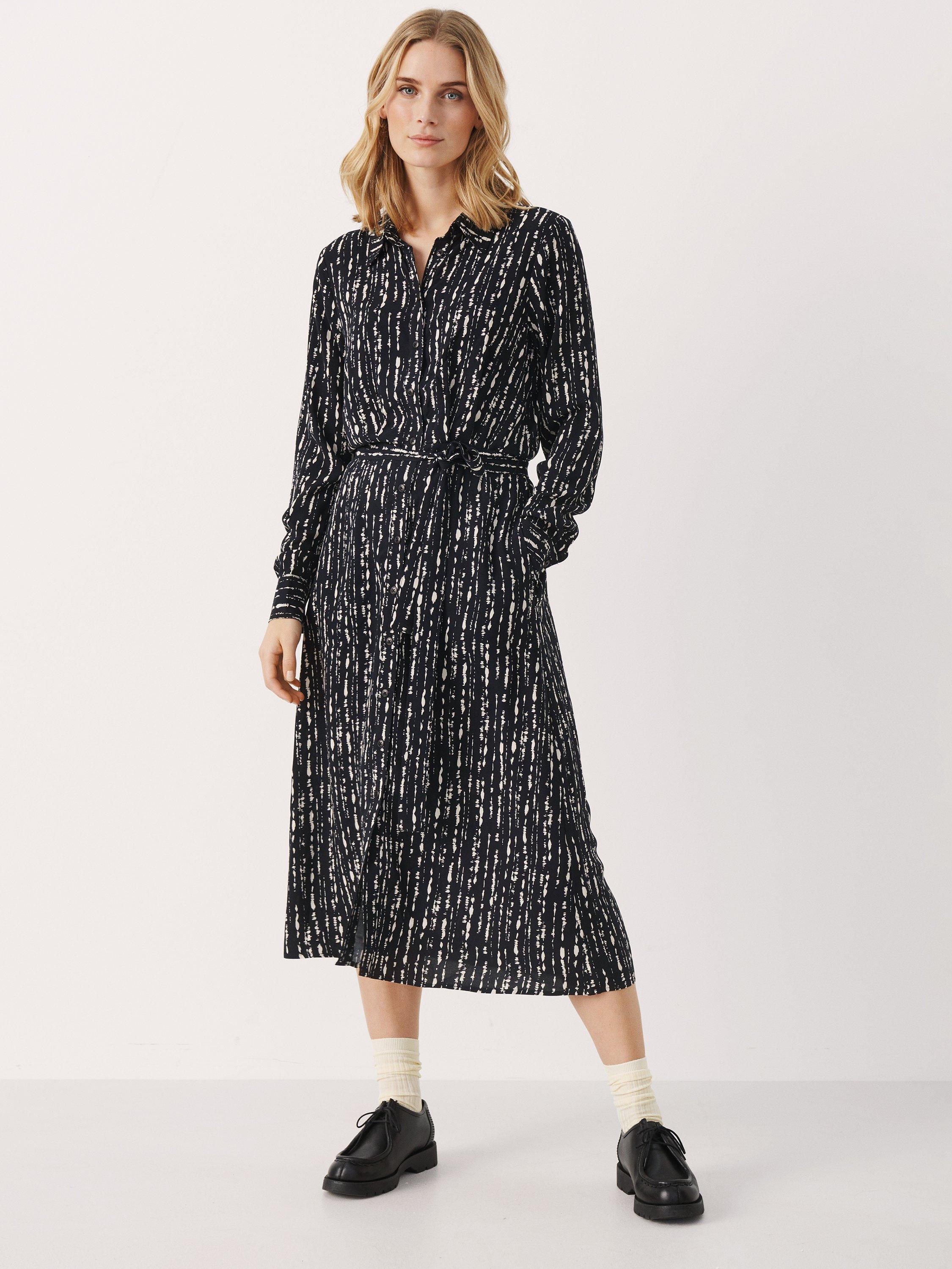 Part Two Silane Long Sleeve Shirt Dress, Dark Navy