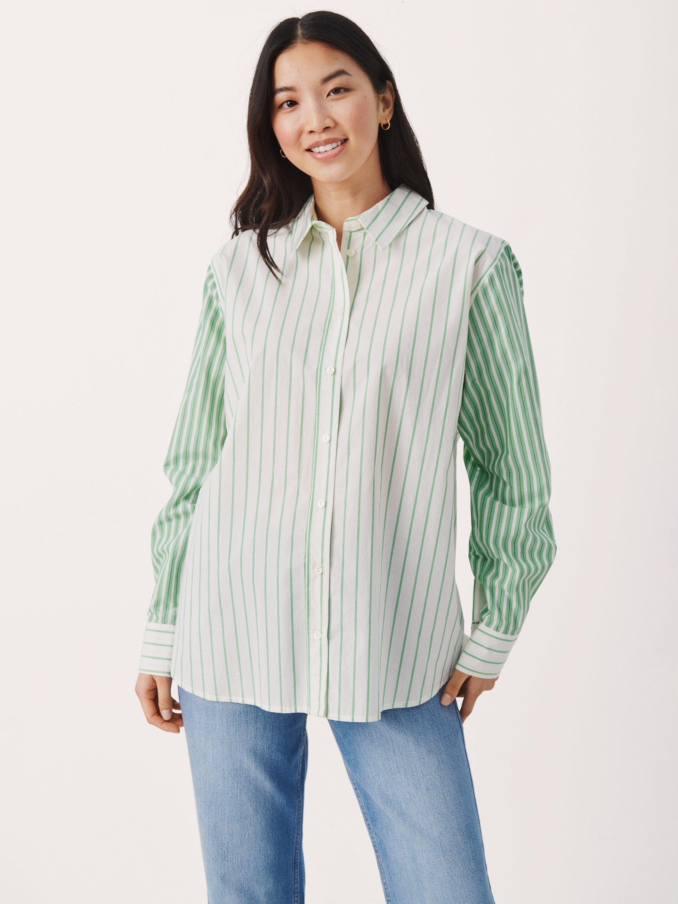 Part Two Sabrin Long Sleeve Shirt, Green/White