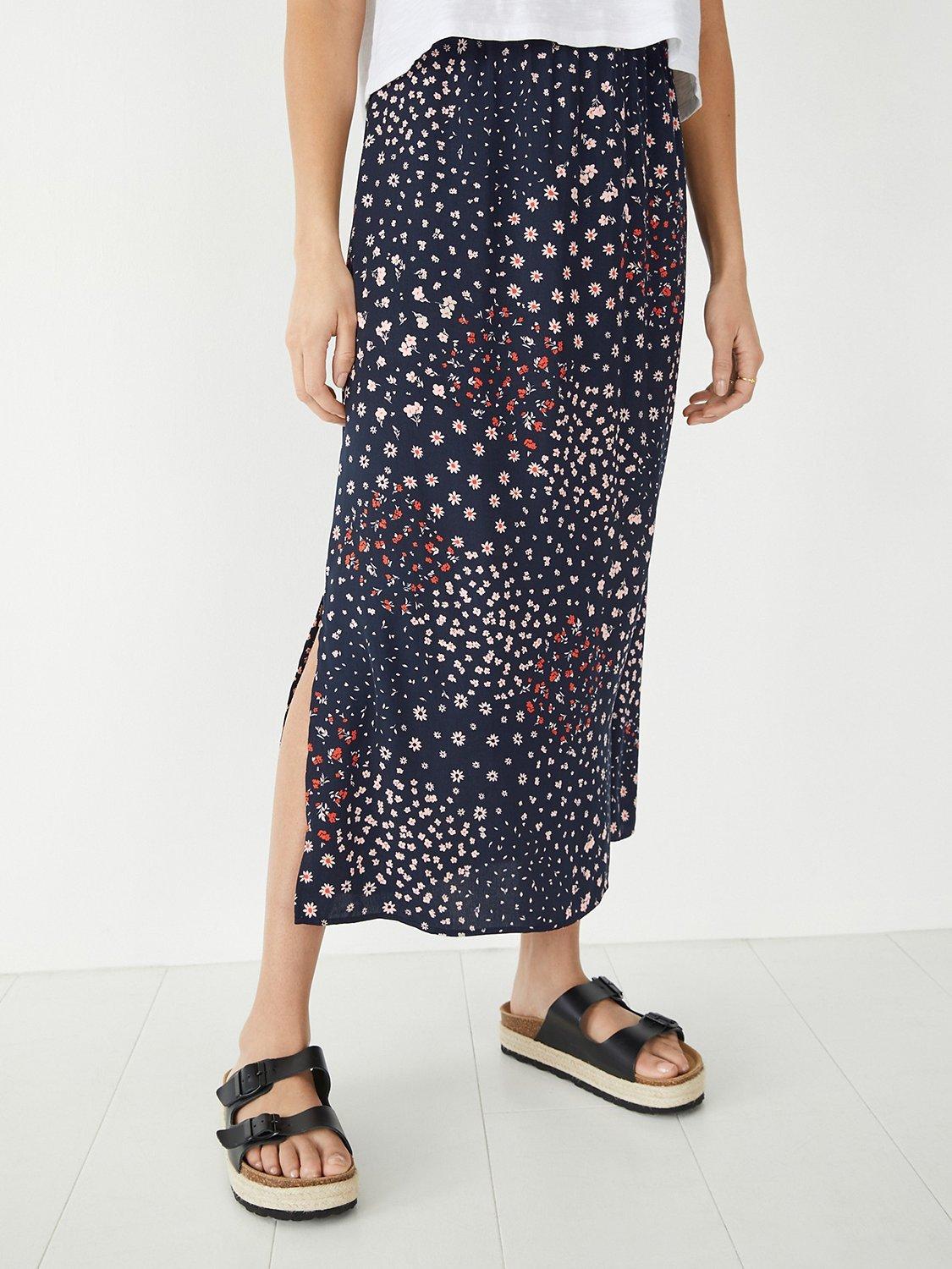 HUSH Santana Printed Midi Skirt, Navy
