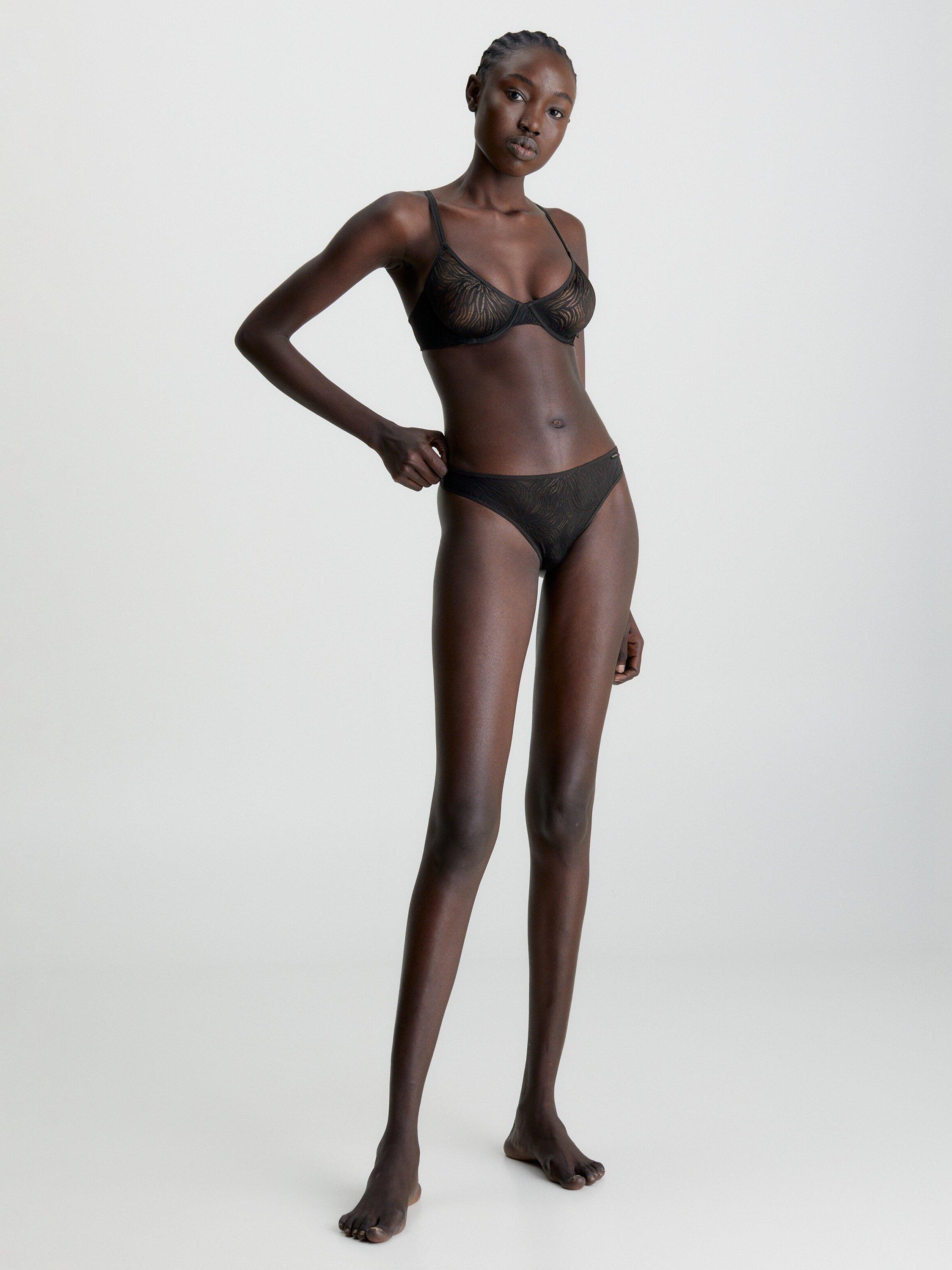 Product image 4 of 5, which shows Calvin Klein Sheer Lace Thong, Black, XS