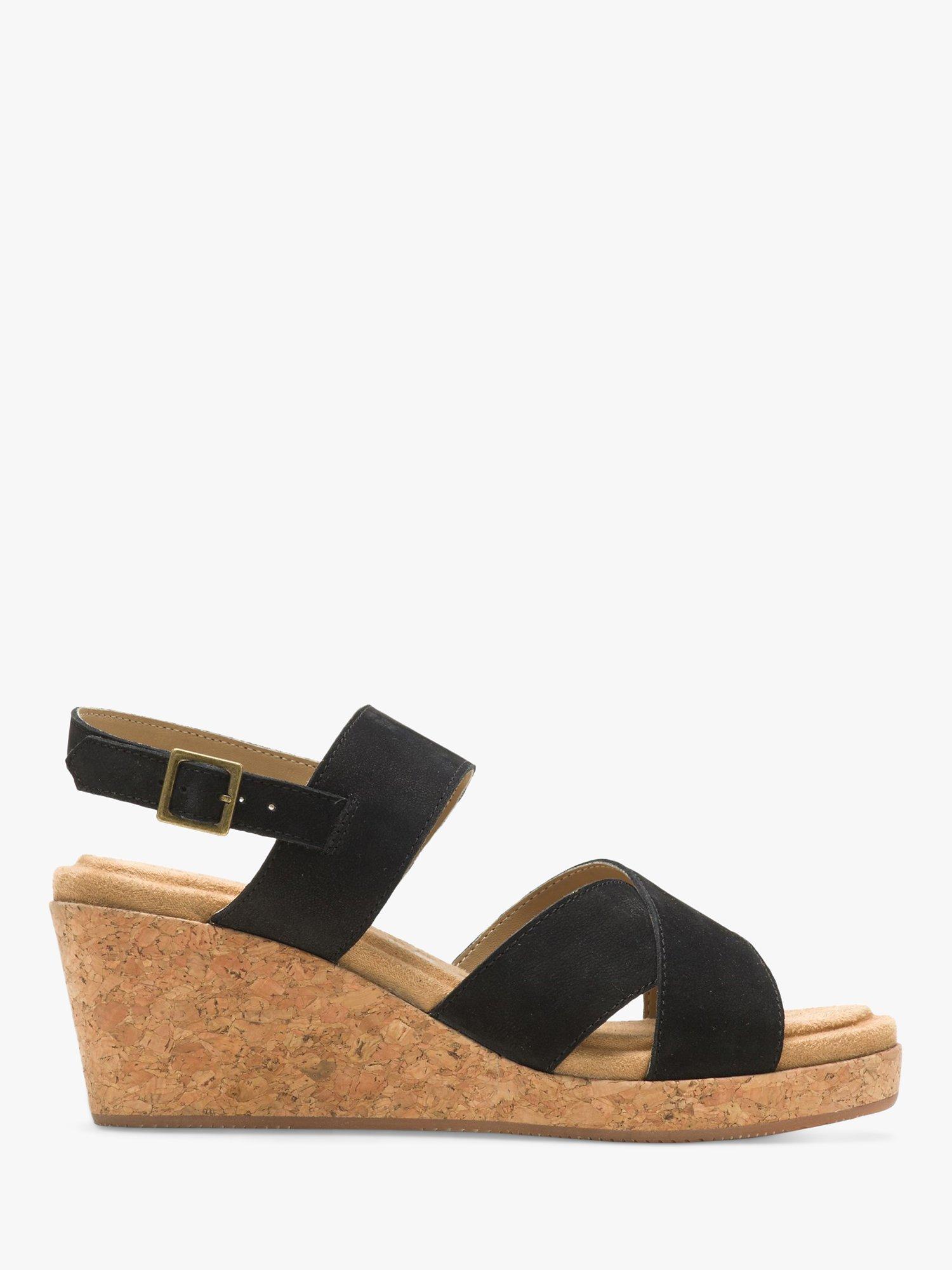 Hush Puppies Willow Suede Strap Wedge Heel Mules, Black