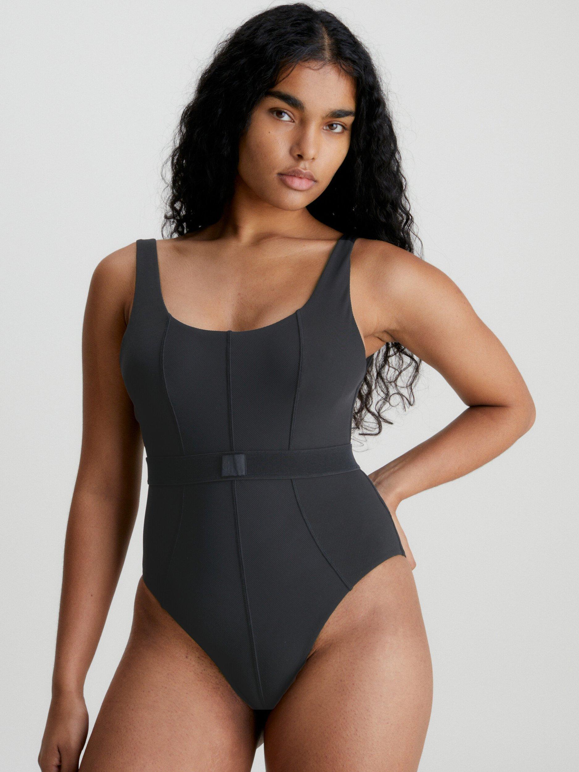 Calvin Klein Monogram Ribbed Swimsuit, Black