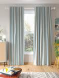 John Lewis ANYDAY Block Stripe Print Pair Dimout/Thermal Lined Multiway Curtains, Celeste Blue