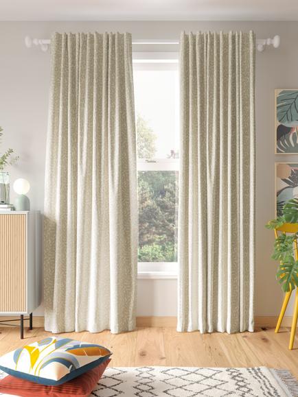 John Lewis Mila Print Pair Dimout/Thermal Lined Multiway (Slot Top, Hidden Tab, Pencil Pleat) Curtains, Putty - view 2, Putty