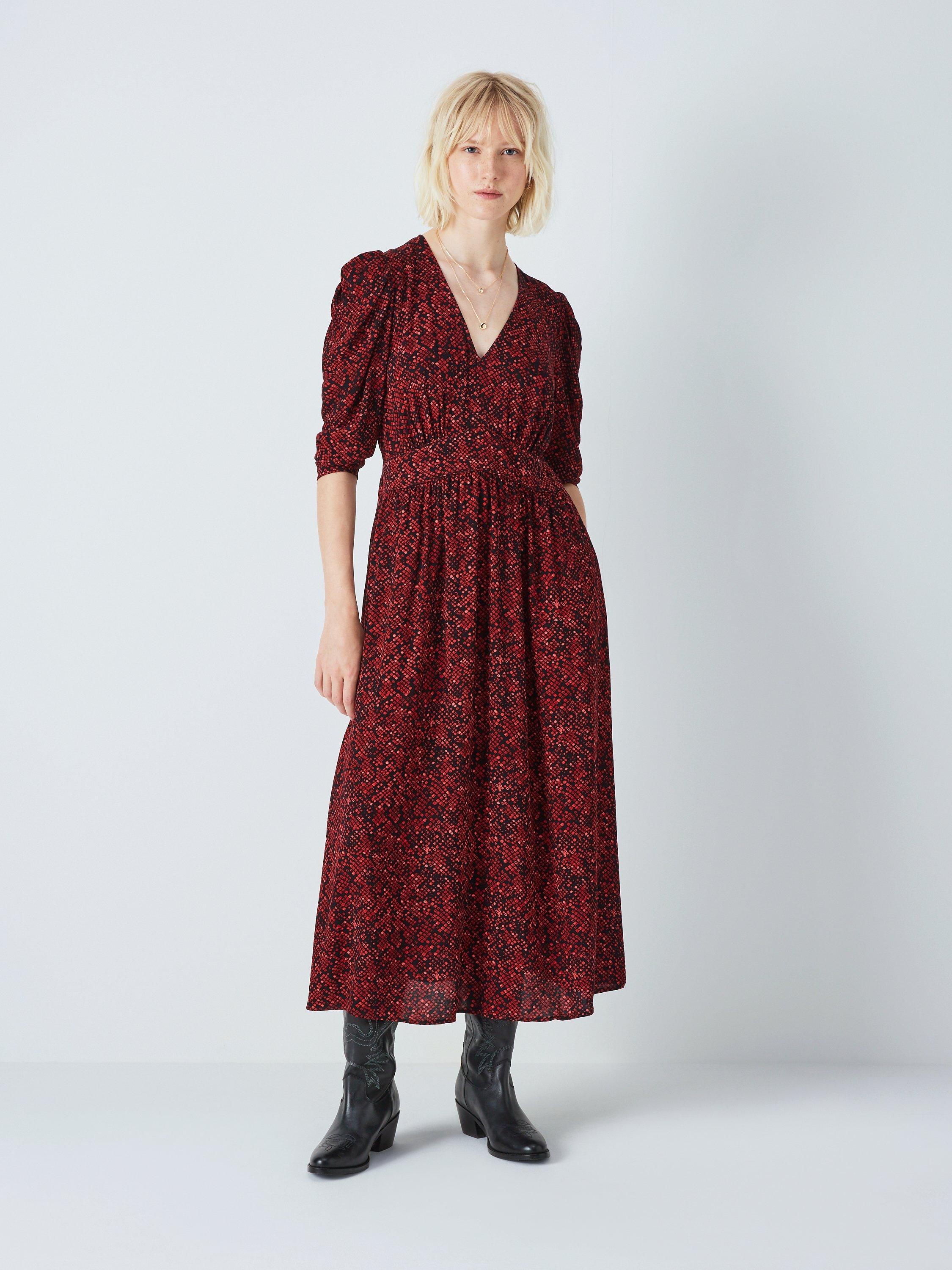 AND/OR Zoe Shibori Midi Dress, Red/Multi