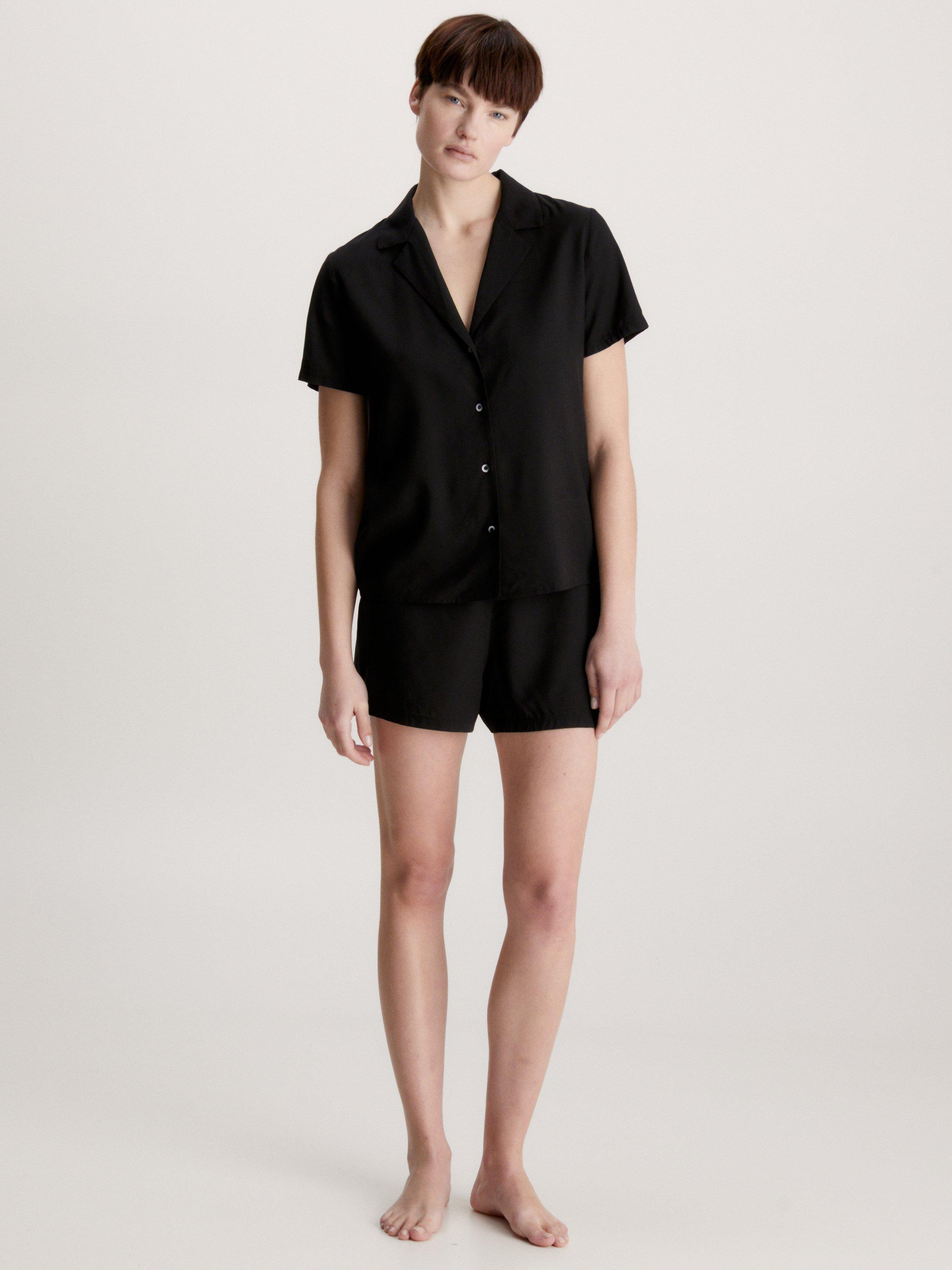 Calvin Klein Plain Short Shirt Pyjama Set, Black