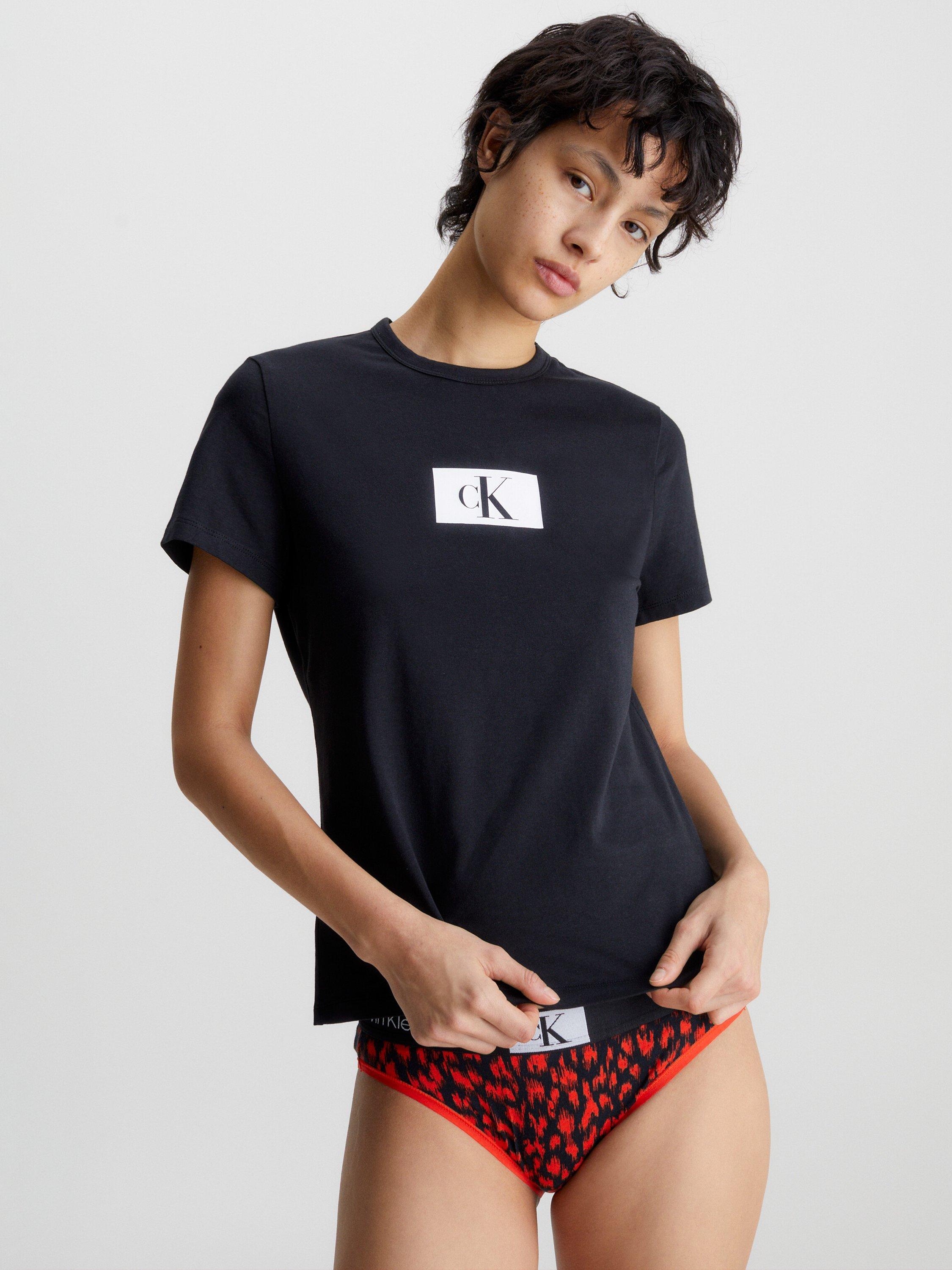 Product image 1 of 5, which shows Calvin Klein Block Logo Lounge T-Shirt, Black, XS