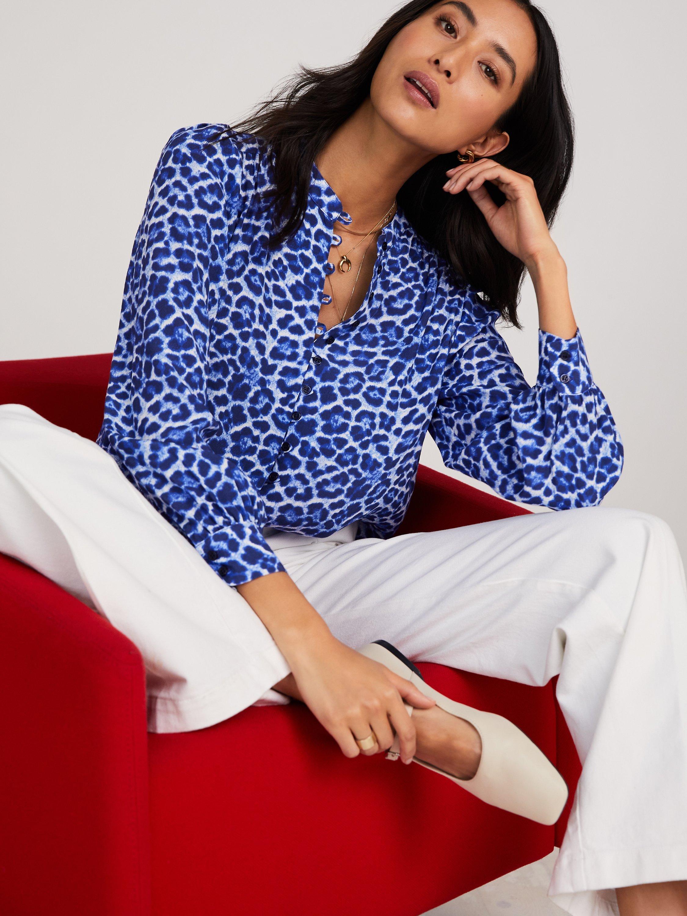 Baukjen Jaqueline Blouse, Blue Leopard Print